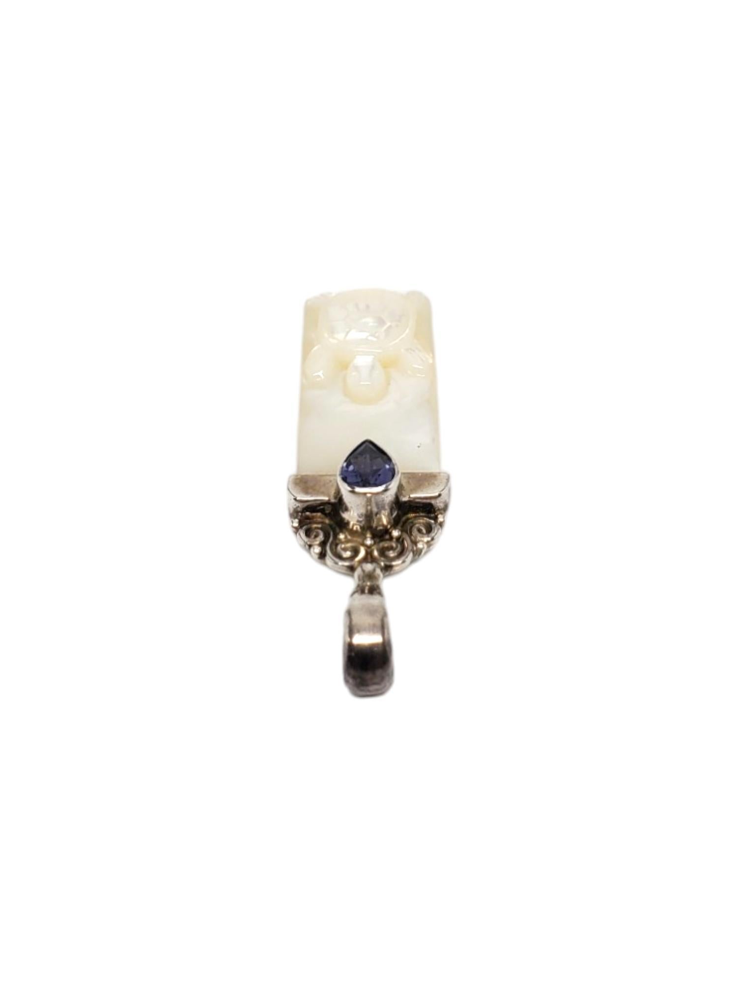 Pear Cut SAJEN Sterling Silver Mother Of Pearl Amethyst Turtle Pendant #17561 For Sale