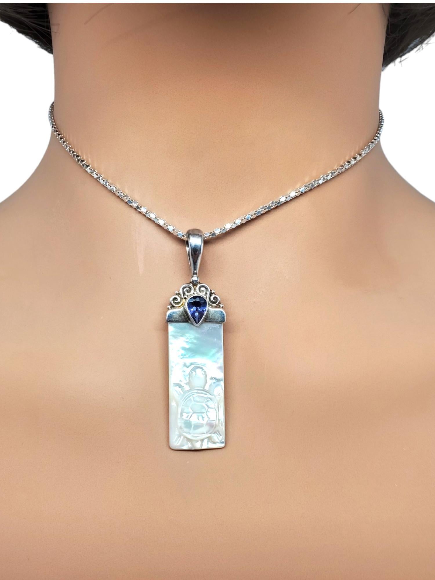 SAJEN Sterling Silver Mother Of Pearl Amethyst Turtle Pendant #17561 For Sale 2