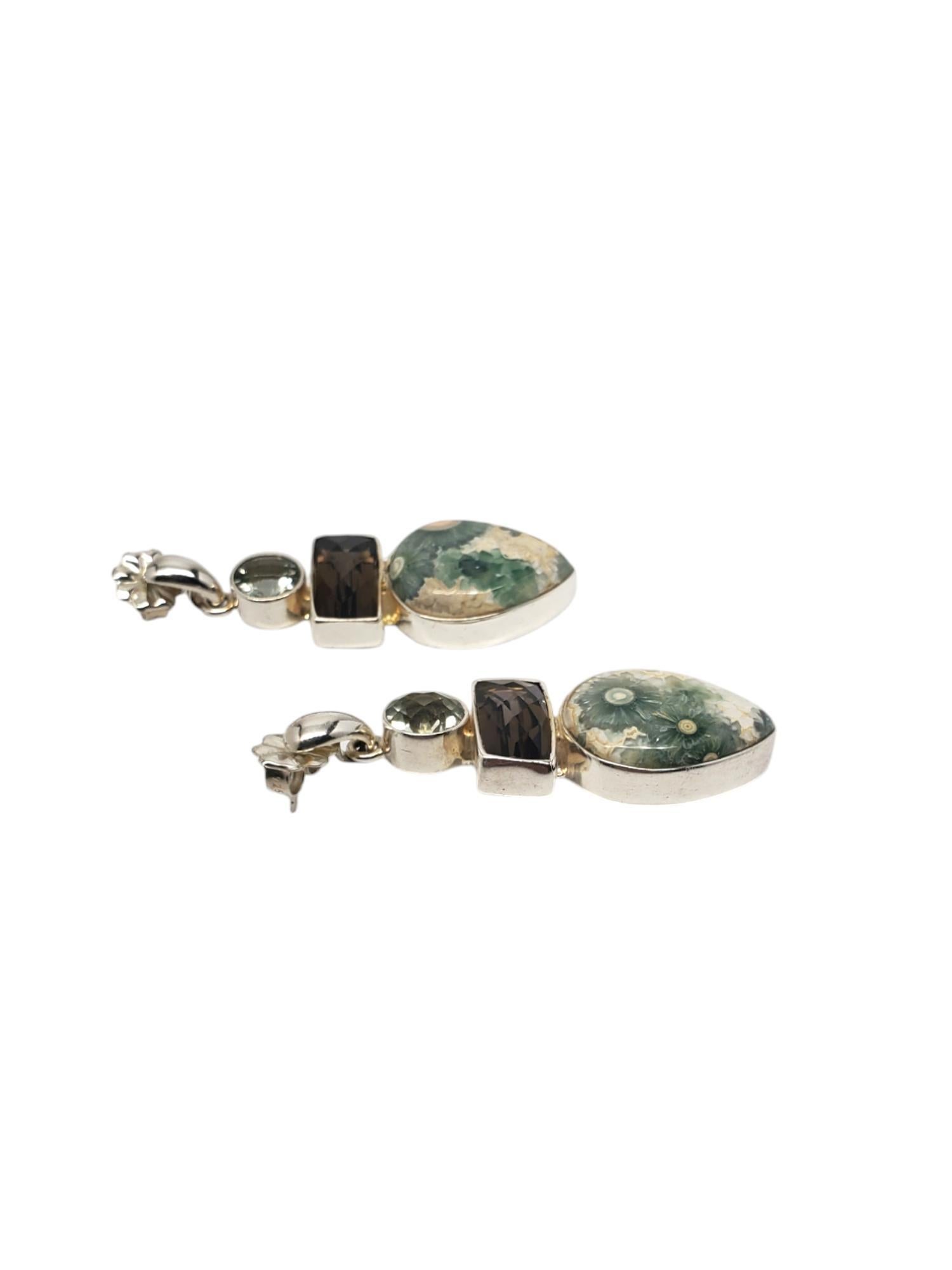 Sajen, boucles d'oreilles pendantes en argent sterling et pierres précieuses en forme de poire #19525 Bon état - En vente à Washington Depot, CT