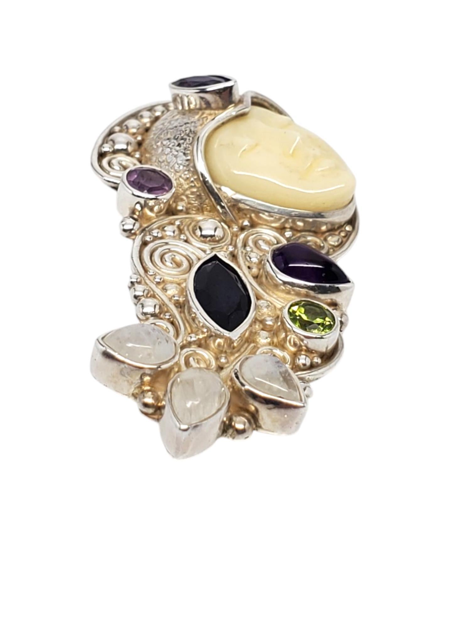 SAJEN Broche de Plata de Ley Tallado con Piedras Preciosas Multicolores de la Diosa #17562 en Bueno estado para la venta en Washington Depot, CT