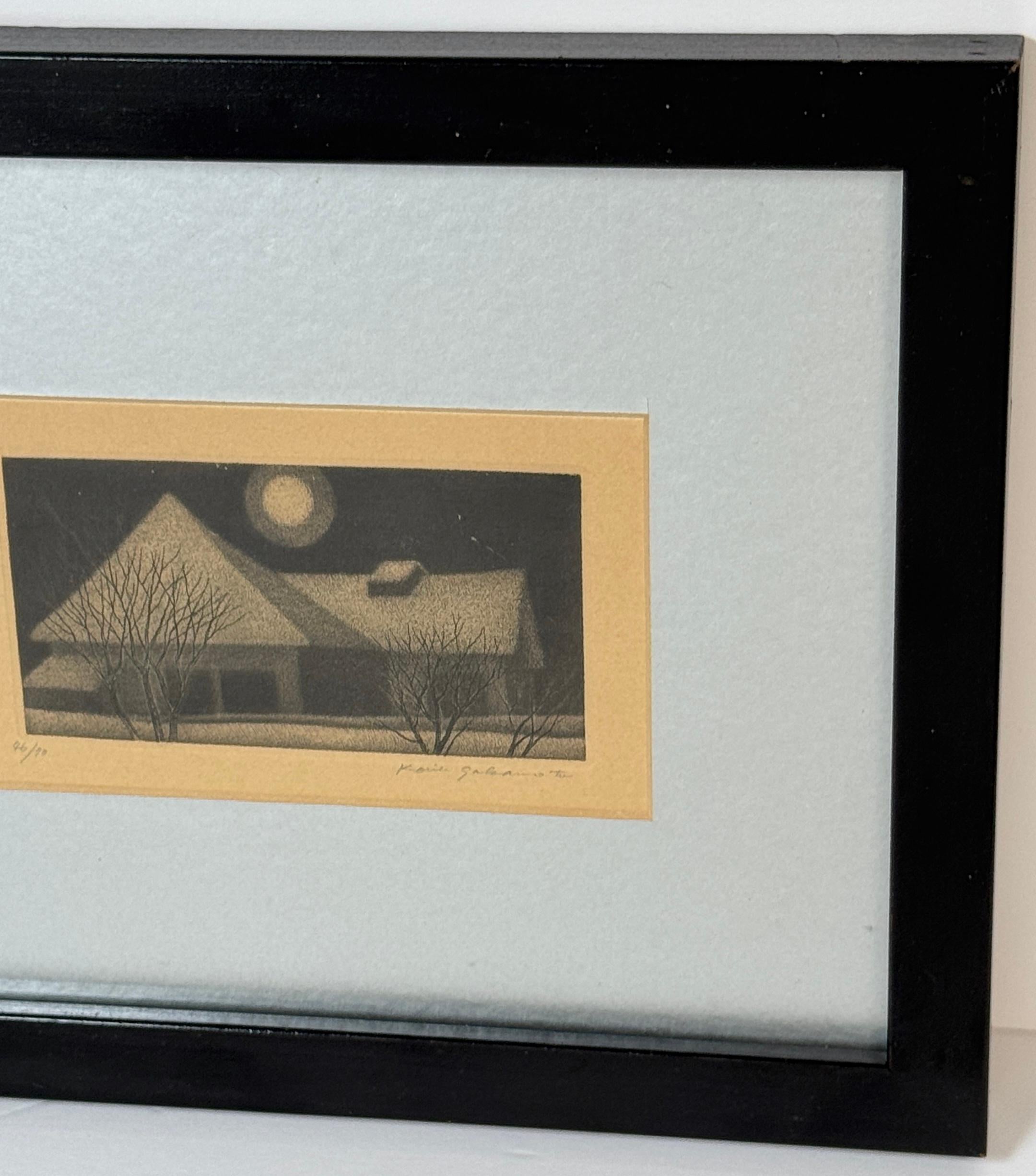 Sakamoto Koichi, 46/70 Jahre, geb. 1932, Abend-Winterlandschaftsdruck (Glas) im Angebot
