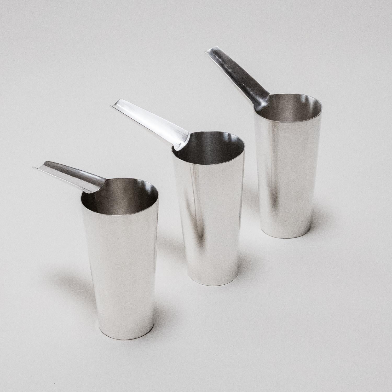 Minimalist Sake Tampo, Set of 3 Silver Cups by UMÉ Studio For Sale