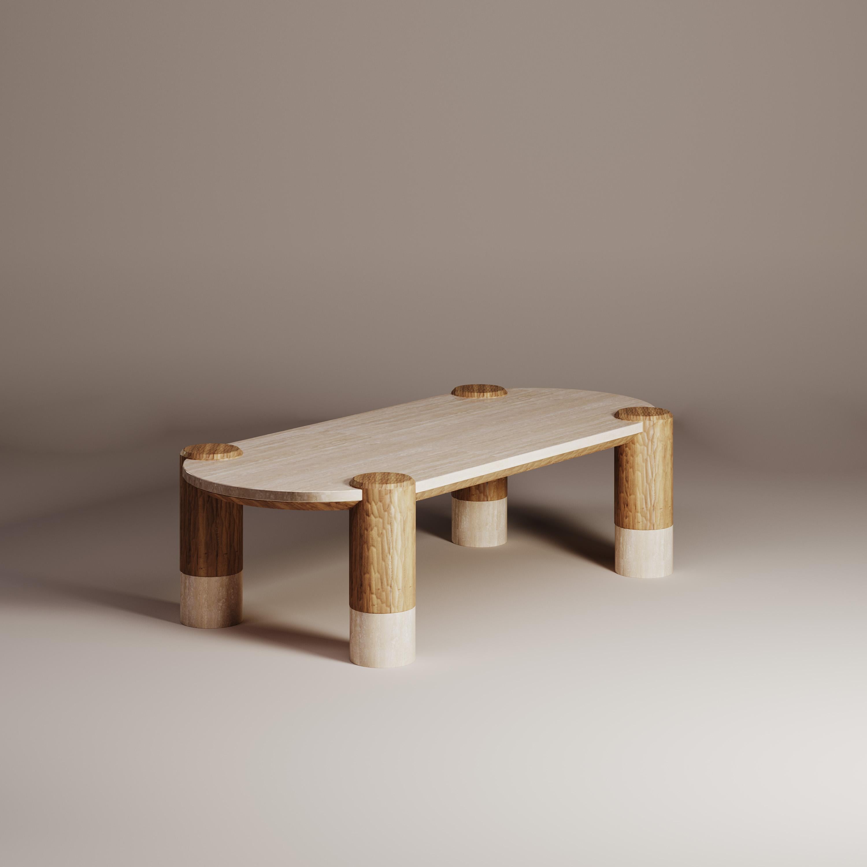 Portuguese Saki -Center Table in Marble and Solid Oak - A Fusion of Craftsmanship and Preci For Sale