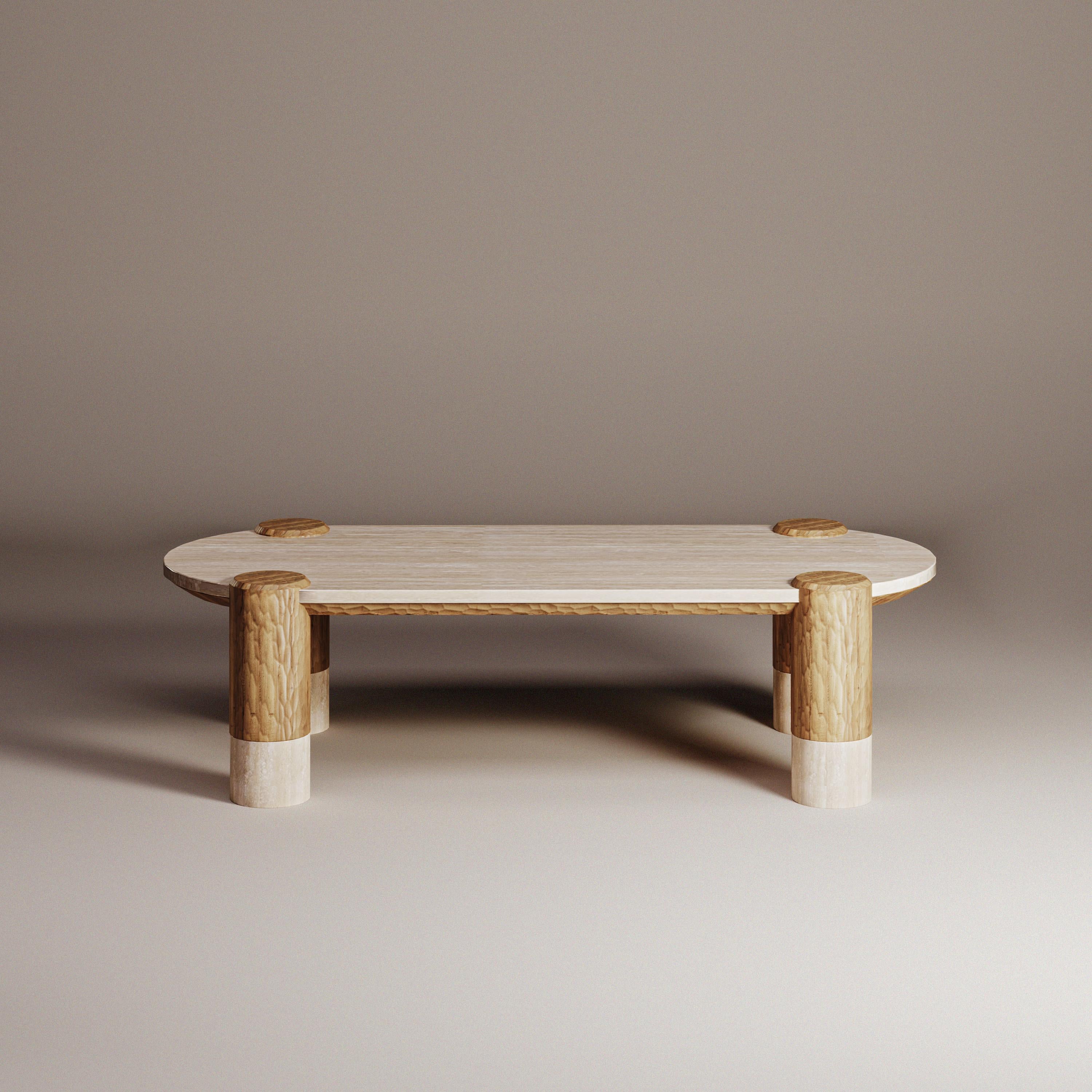 Woodwork Saki -Center Table in Marble and Solid Oak - A Fusion of Craftsmanship and Preci For Sale