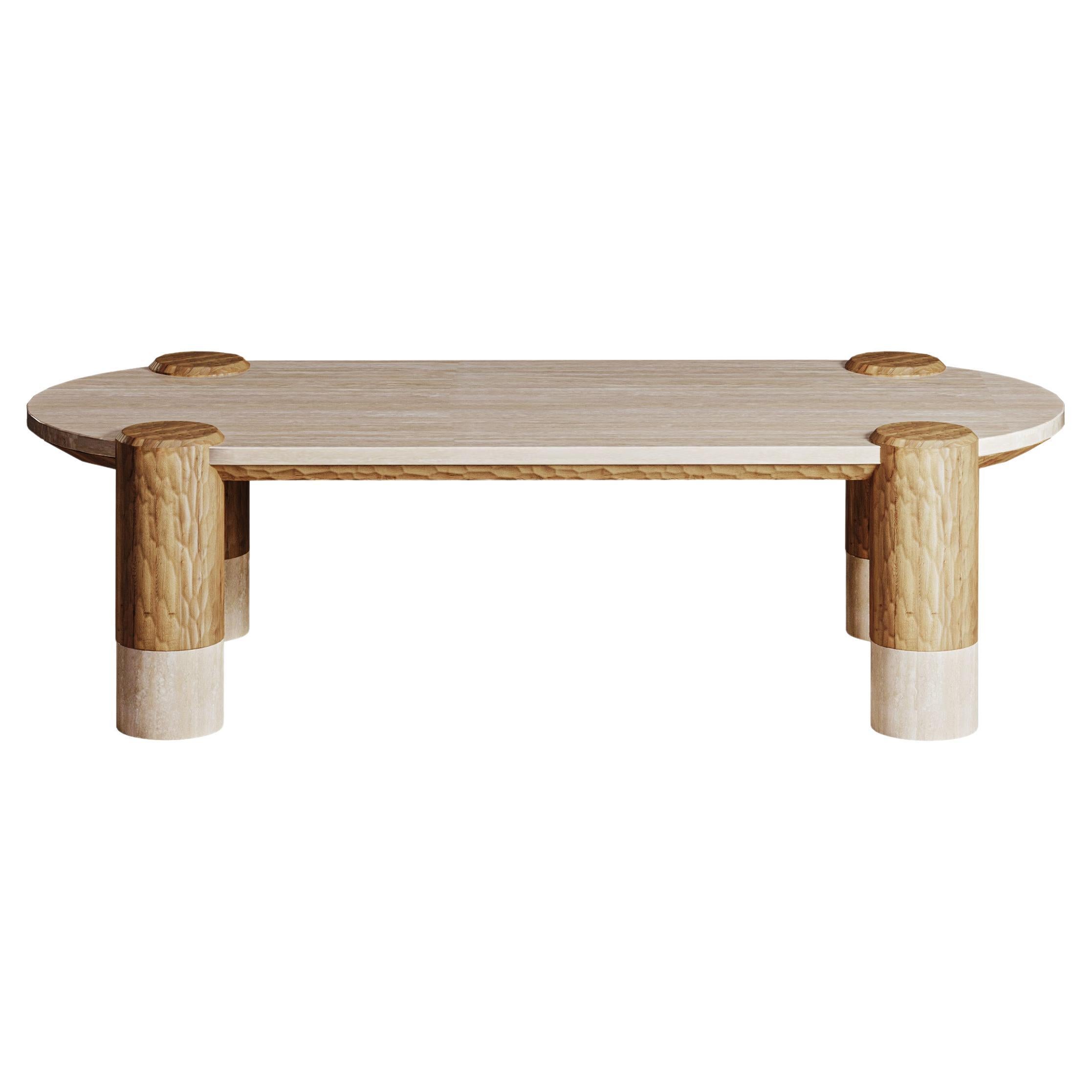Saki -Center Table in Marble and Solid Oak - A Fusion of Craftsmanship and Preci For Sale