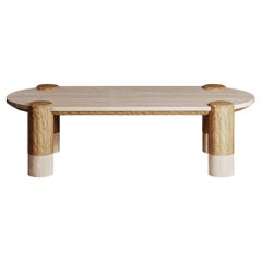 Table centrale Saki en marbre et chêne massif - Fusion de l'artisanat et des précieuses