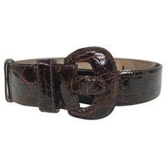 Saks 5th Ave. Rich Brown Caiman Crocodile Contour Belt Large