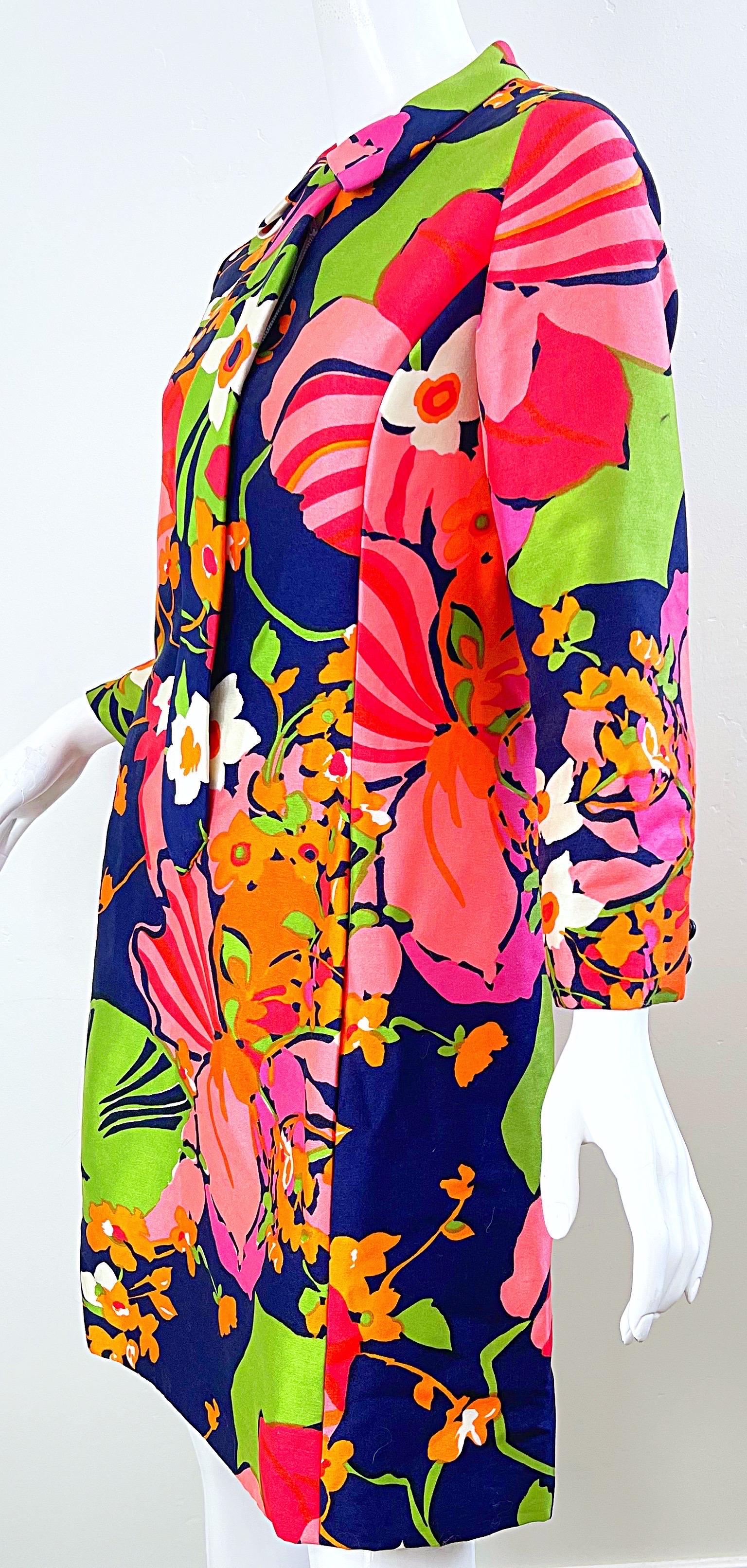 Saks 5th Avenue 1960s Mod Retro Abstract Flower Print Vintage 60s Silk Dress 5
