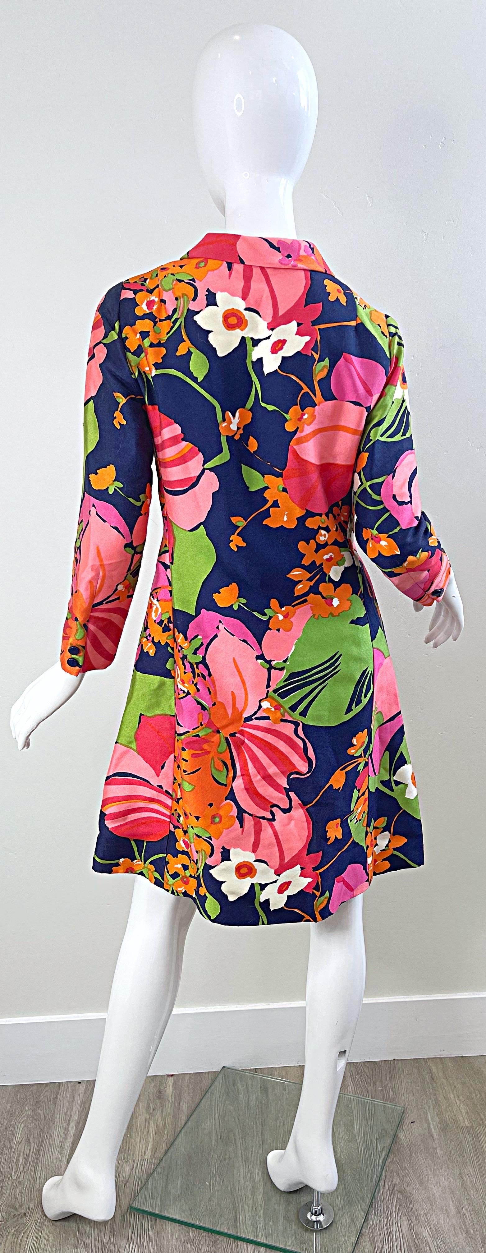 Saks 5th Avenue 1960s Mod Retro Abstract Flower Print Vintage 60s Silk Dress 6