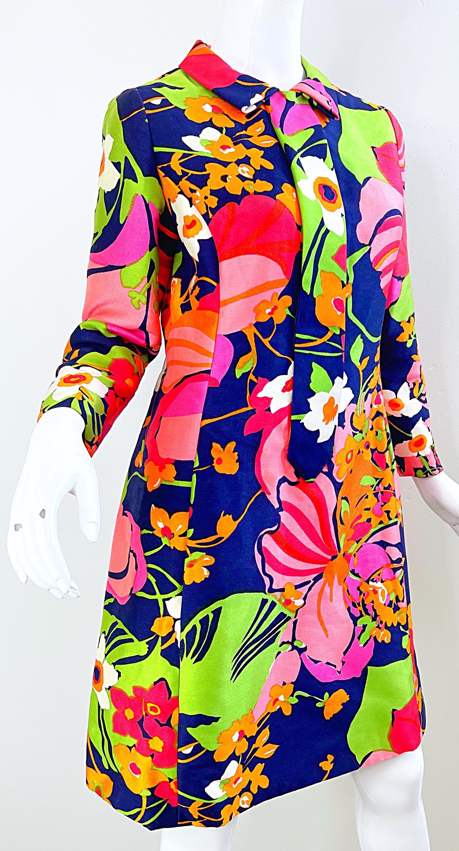 Saks 5th Avenue 1960s Mod Retro Abstract Flower Print Vintage 60s Silk Dress 7
