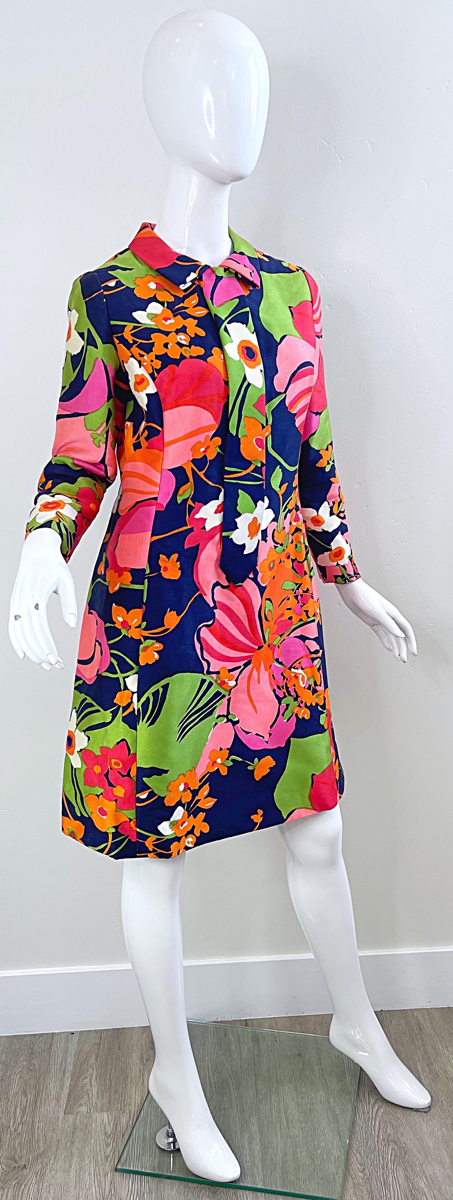 Saks 5th Avenue 1960s Mod Retro Abstract Flower Print Vintage 60s Silk Dress 2