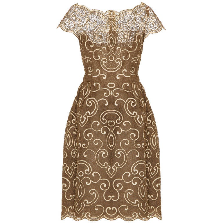 Saks 5th Avenue 1960s Samuel Winston Embroidered Lace Dress For Sale