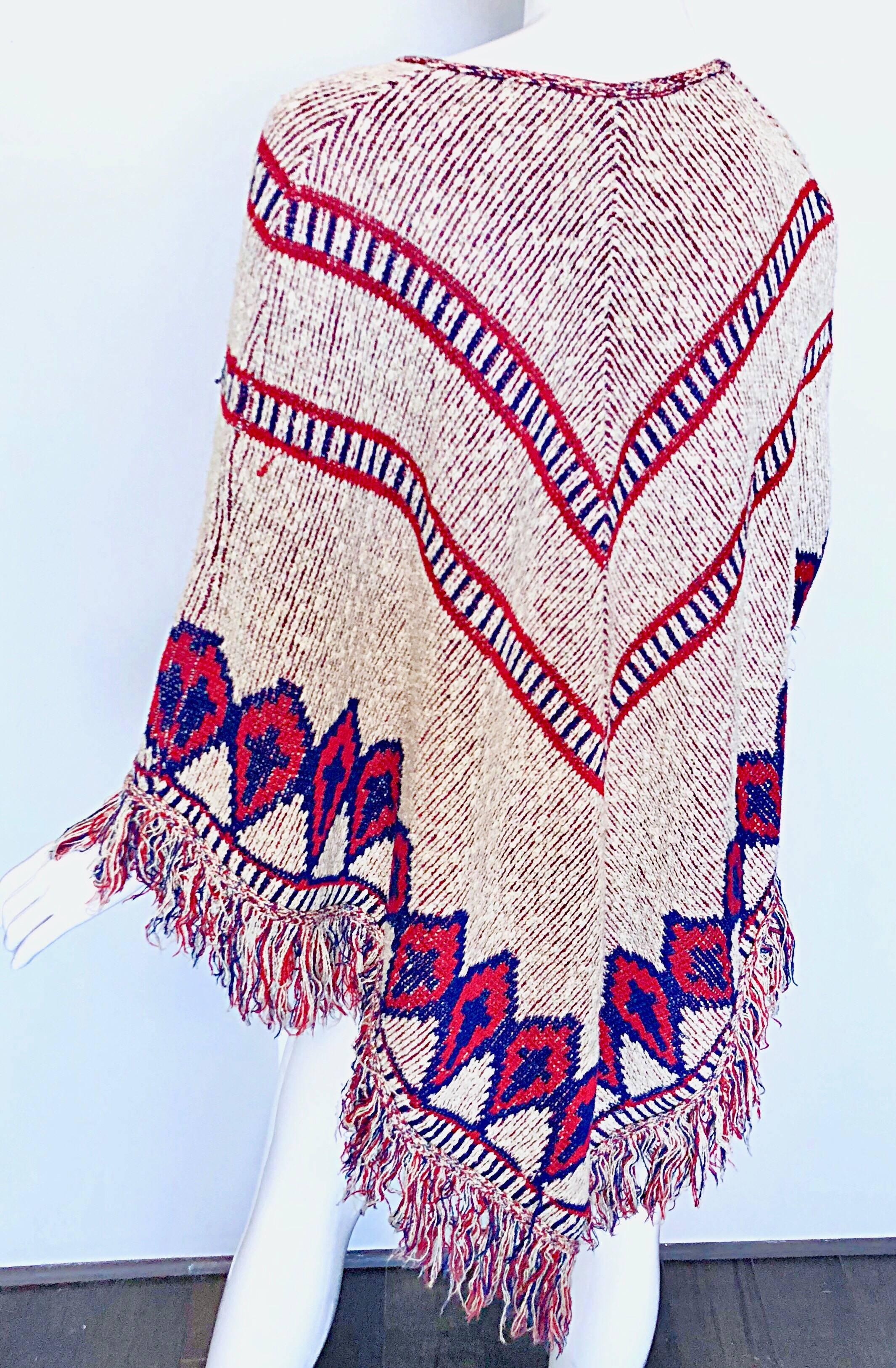 red white and blue poncho