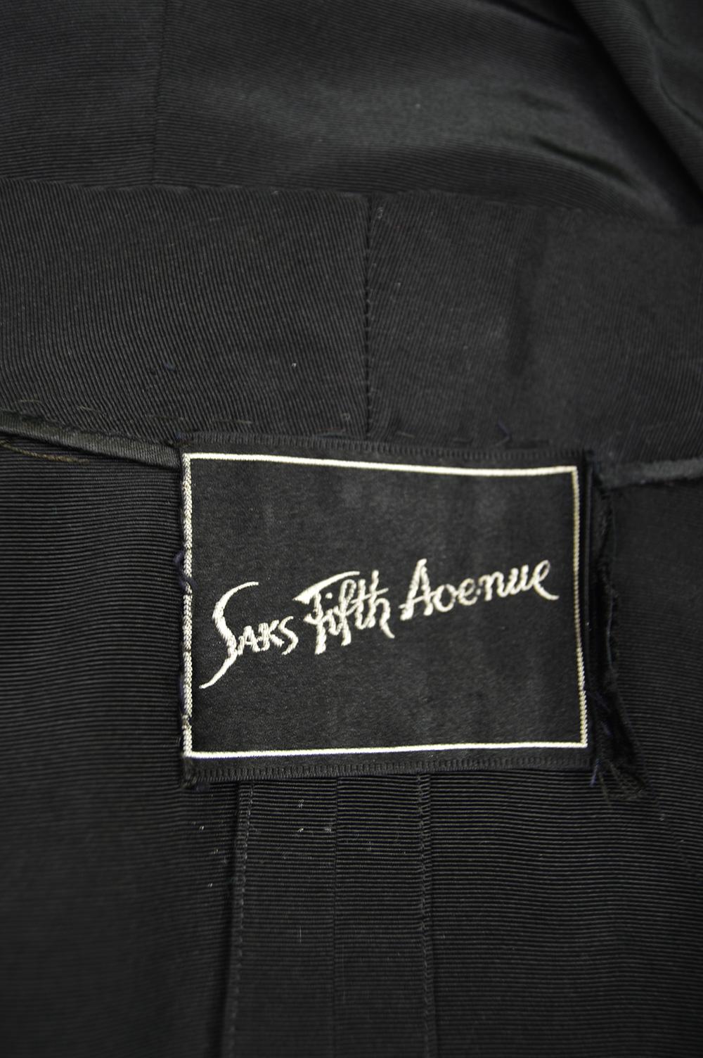 Saks Fifth Avenue 1950s Vintage Black Faille & Velvet  Bow Detail Women's Jacket For Sale 2