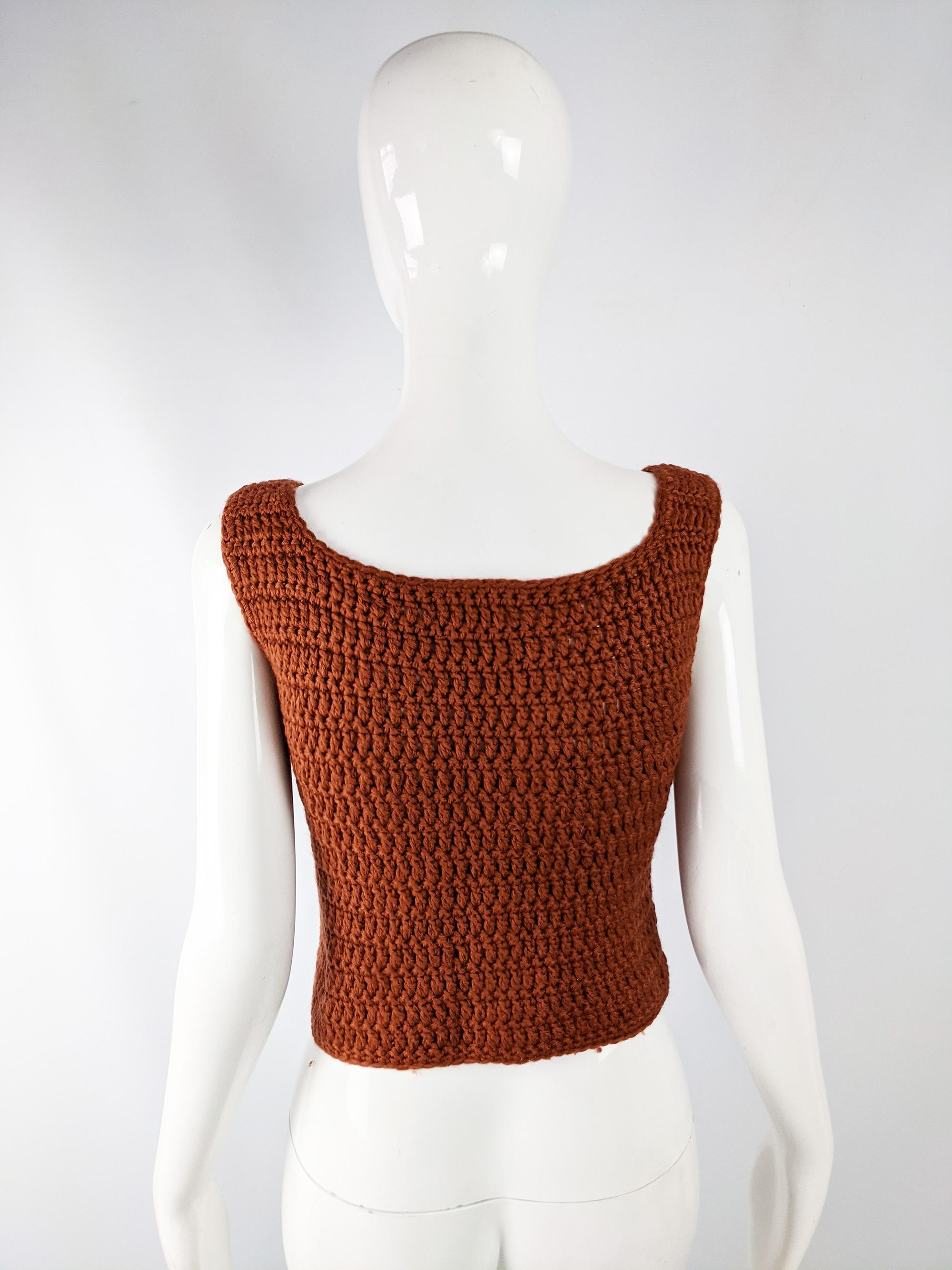 Saks Fifth Avenue 1970s Vintage Womens Suede & Wool Crochet Top In Good Condition In Doncaster, South Yorkshire