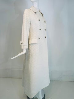 Saks Fifth Avenue 1970s White Cotton Jacquard Double Breasted Evening Coat 6