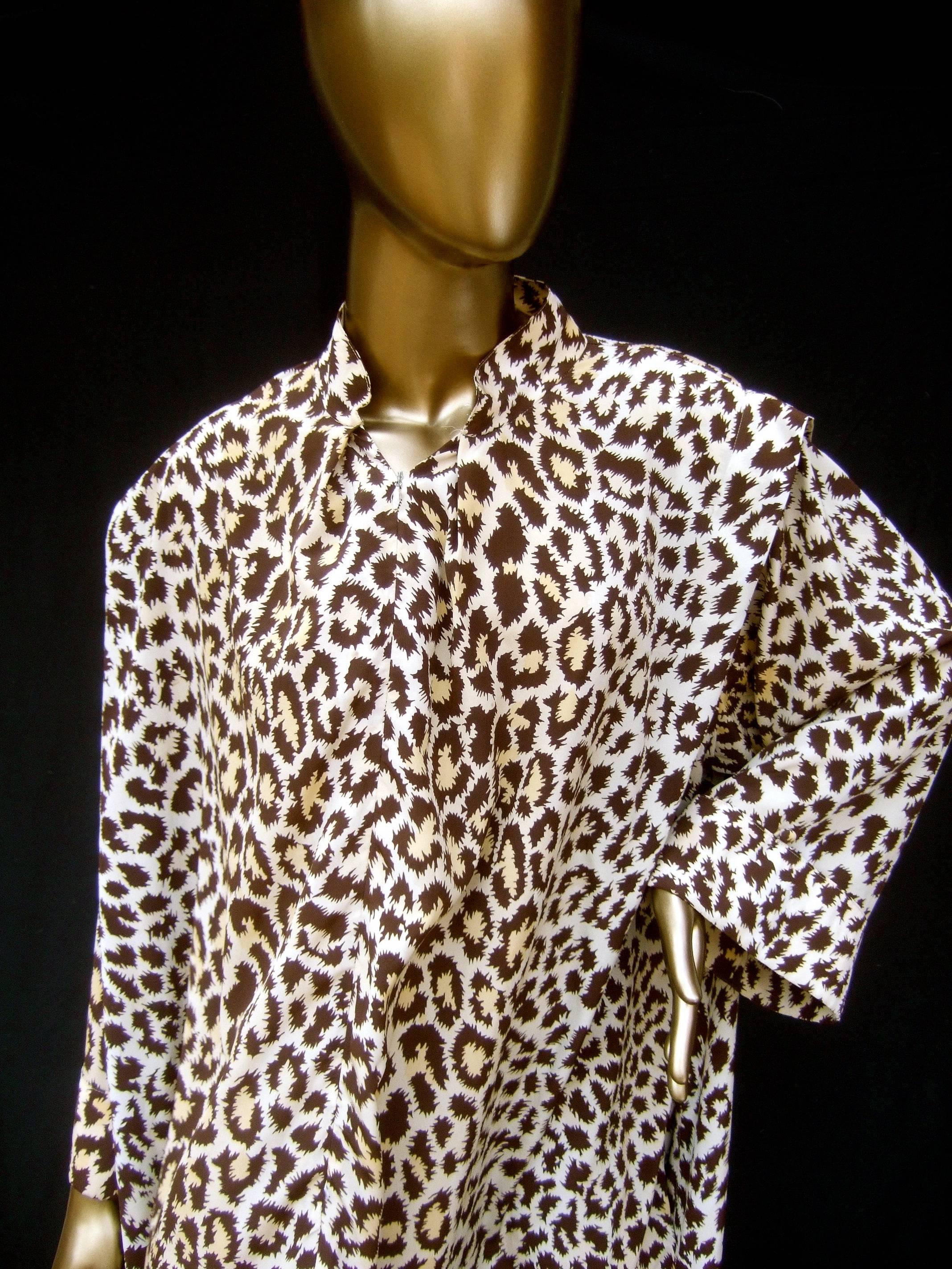 Beige Saks Fifth Avenue Animal Print Lounge Gown for Mollie Parnis circa 1970s