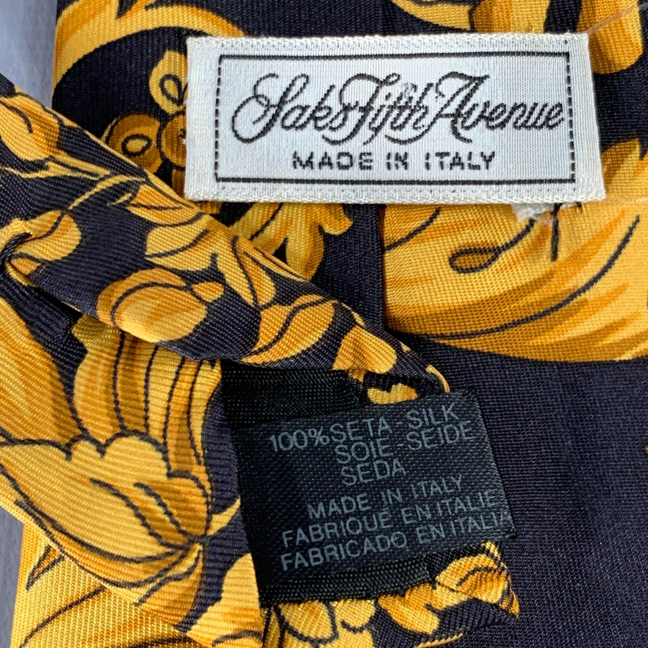 SAKS FIFTH AVENUE Black Gold Baroque Silk Tie 1