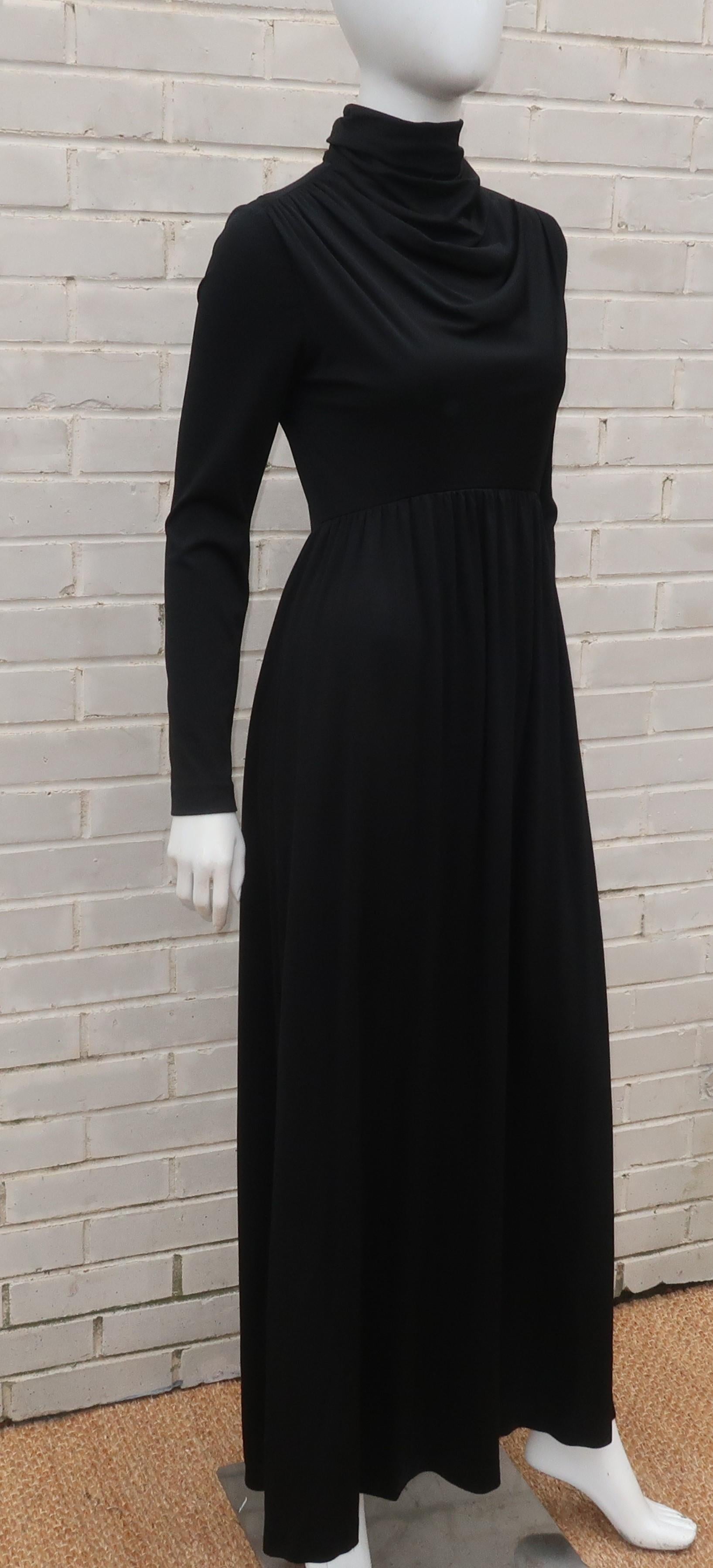 Women's Saks Fifth Avenue Black Jersey Maxi Dress, C.1970