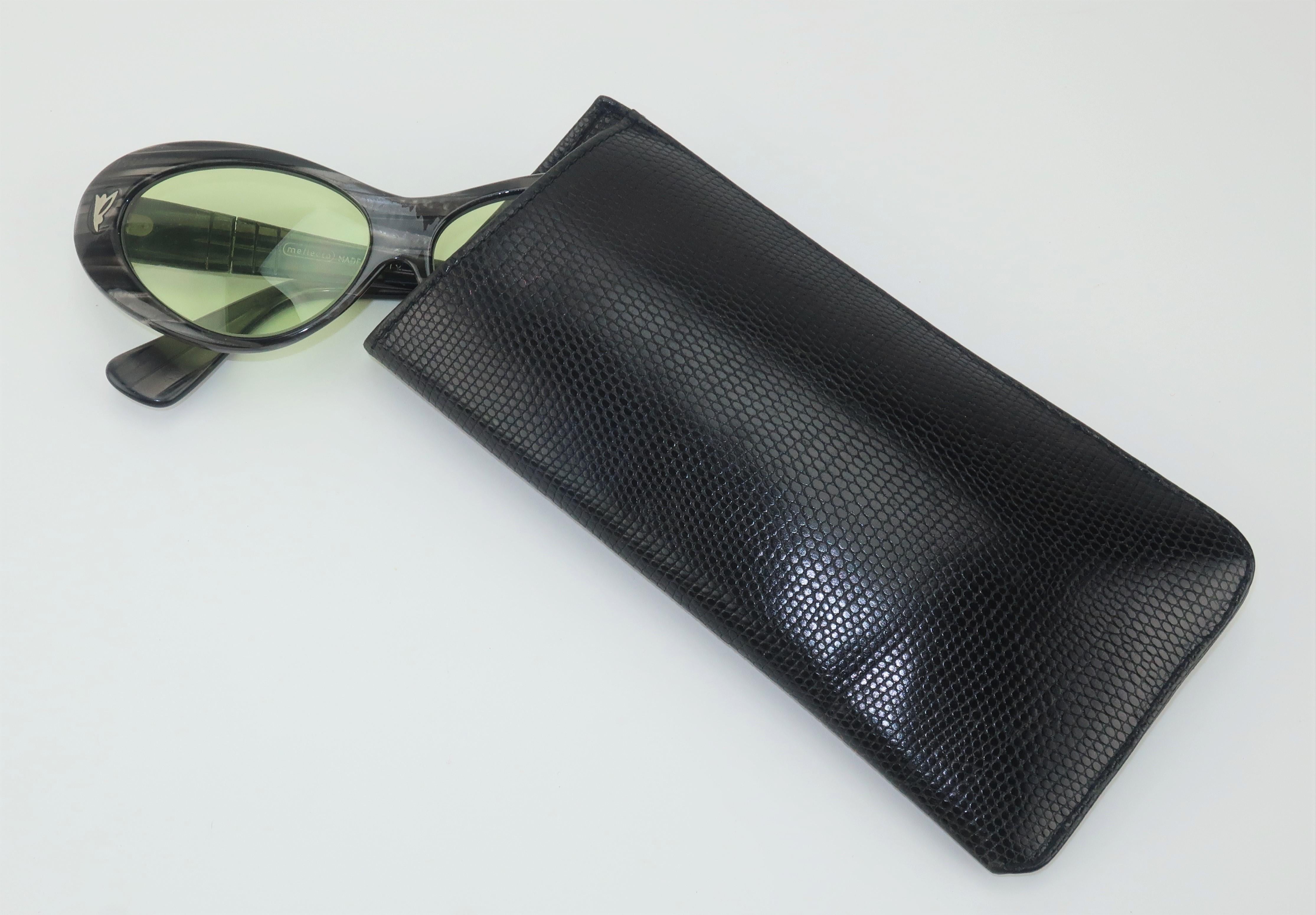 Women's or Men's Saks Fifth Avenue Black Lizard Skin Eye Glasses Case For Sale
