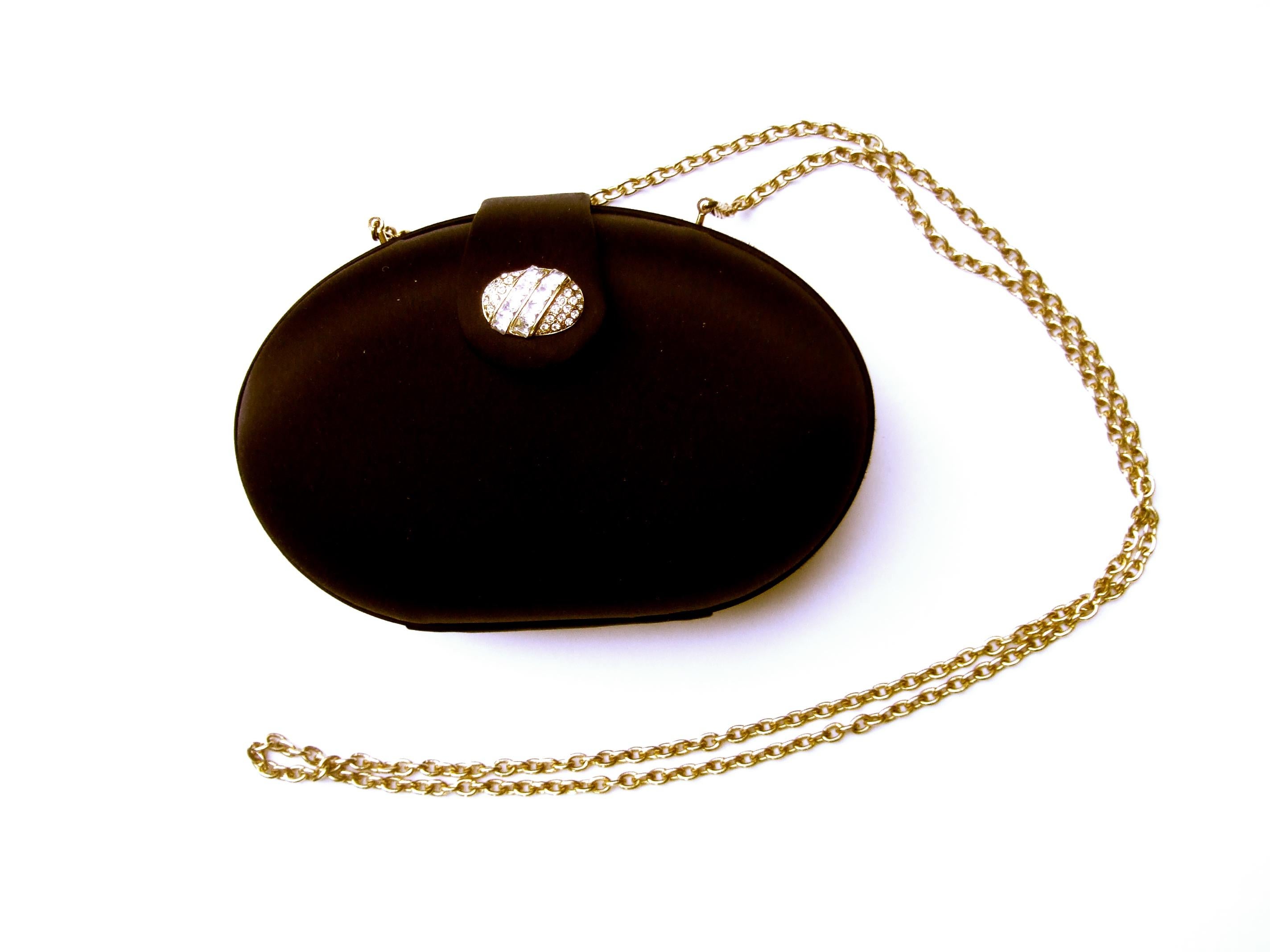 SAKS FIFTH AVENUE Black Satin Egg Shaped Versatile Clutch - Shoulder Bag c 1980s For Sale 2