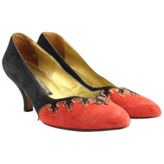 Saks Fifth Avenue Black X Red Two-tone Heels 21mis104 Aplm1 Pumps