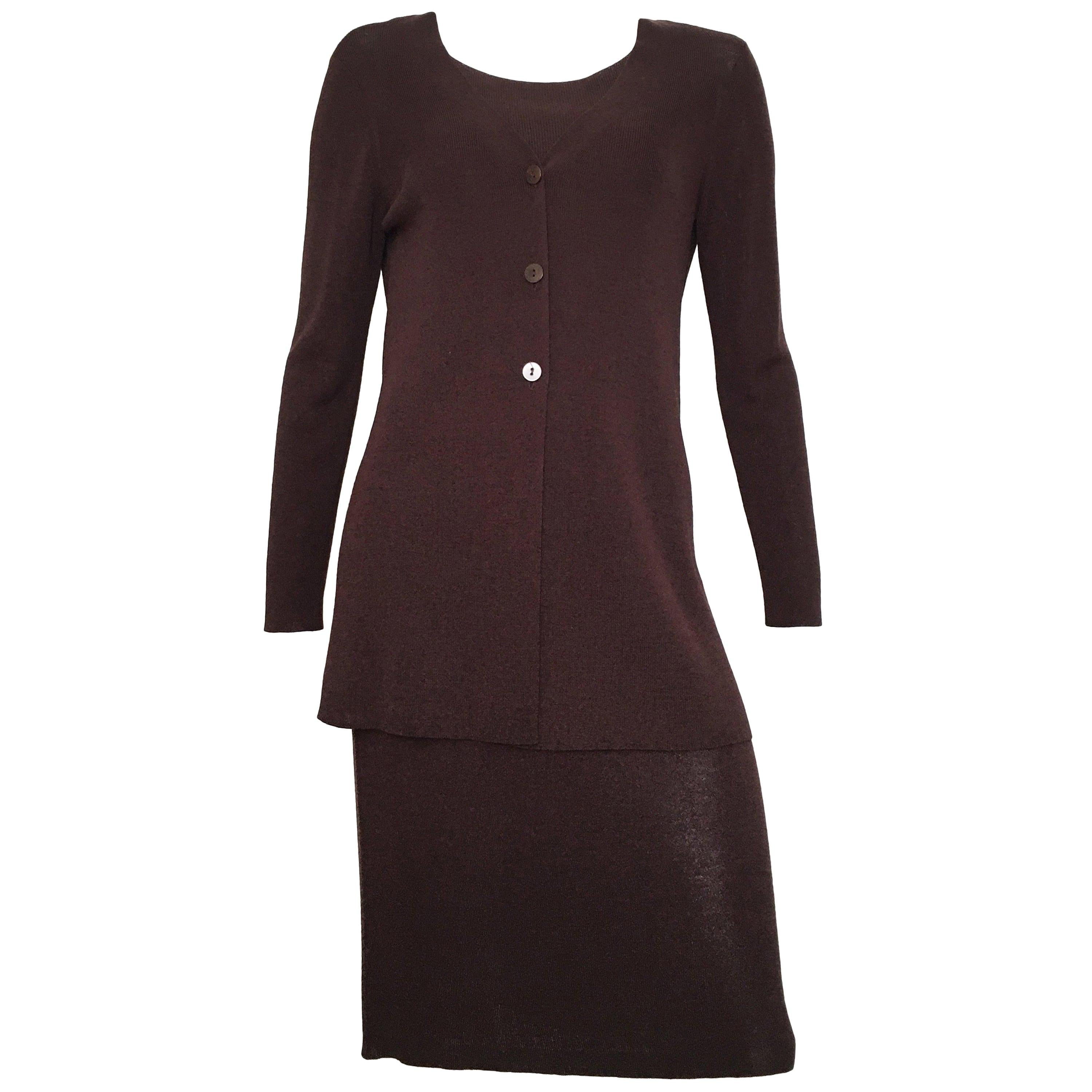 Saks Fifth Avenue Brown Knit Sleeveless Dress & Jacket Size 4/6. For Sale