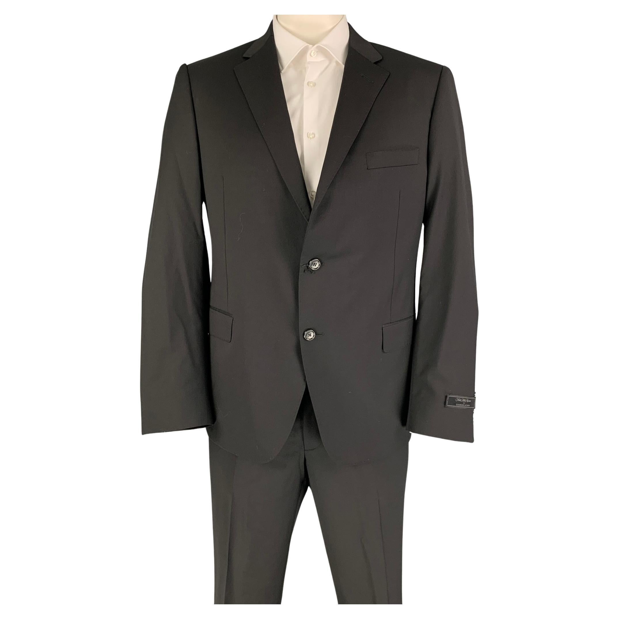 SAKS FIFTH AVENUE by Samuelsohn Size 44 Regular Black Wool Notch Lapel Suit