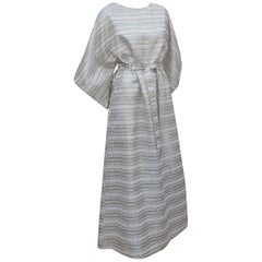 Saks Fifth Avenue C.1970 Silver, Gold & White Caftan Lounger Dress