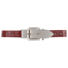 SAKS FIFTH AVENUE c.1970's Italian Red Leather Silver Buckle Waist Belt