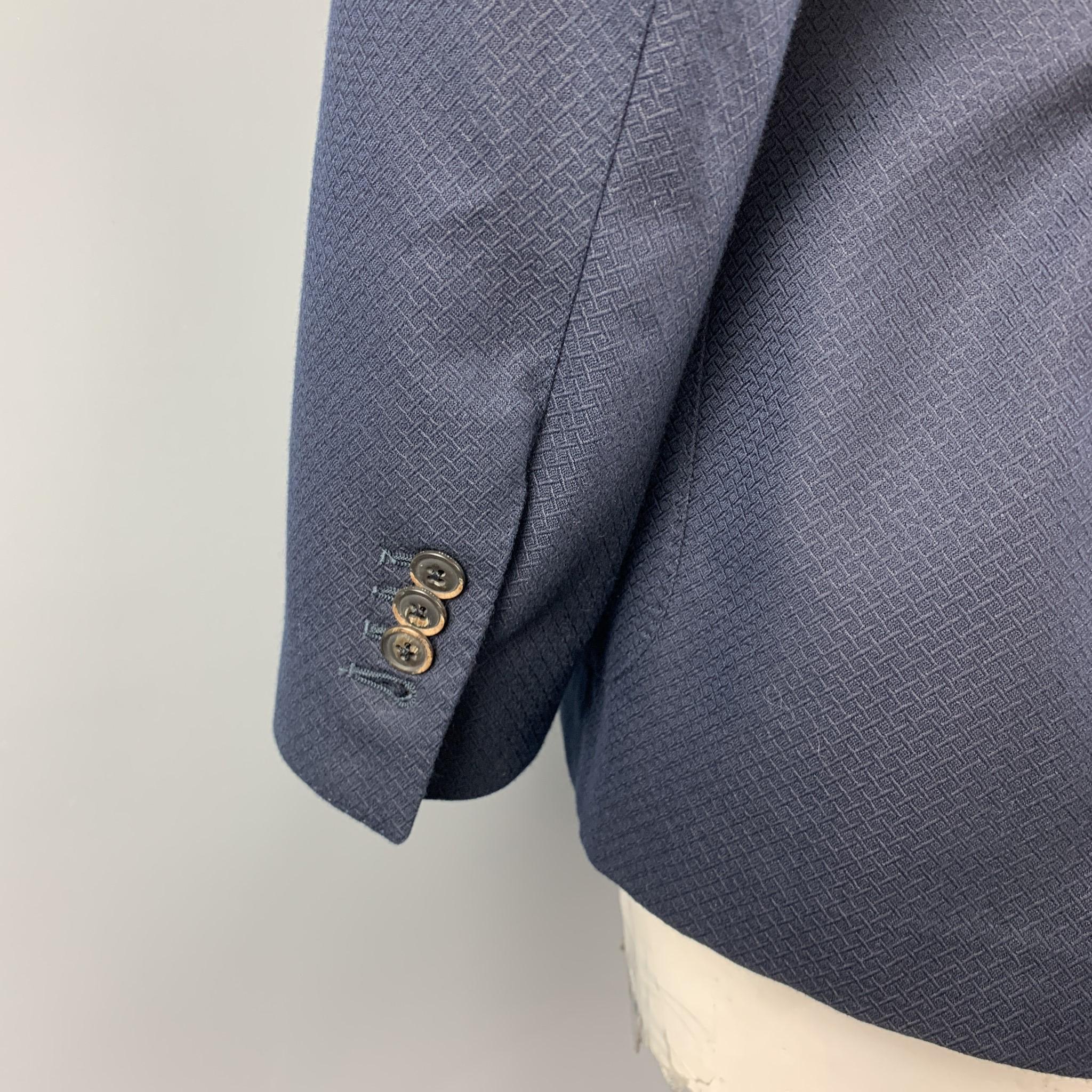 SAKS FIFTH AVENUE Chest Size 44 Navy Textured Cotton / Wool Sport Coat In Excellent Condition In San Francisco, CA