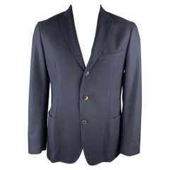 SAKS FIFTH AVENUE Chest Size 44 Navy Textured Cotton / Wool Sport Coat