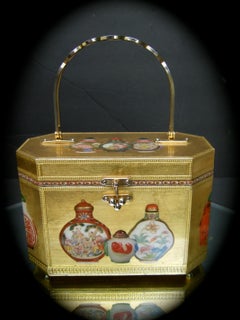 Saks Fifth Avenue Chinoiserie Gilt Wood Decoupage Box Purse c 1970s