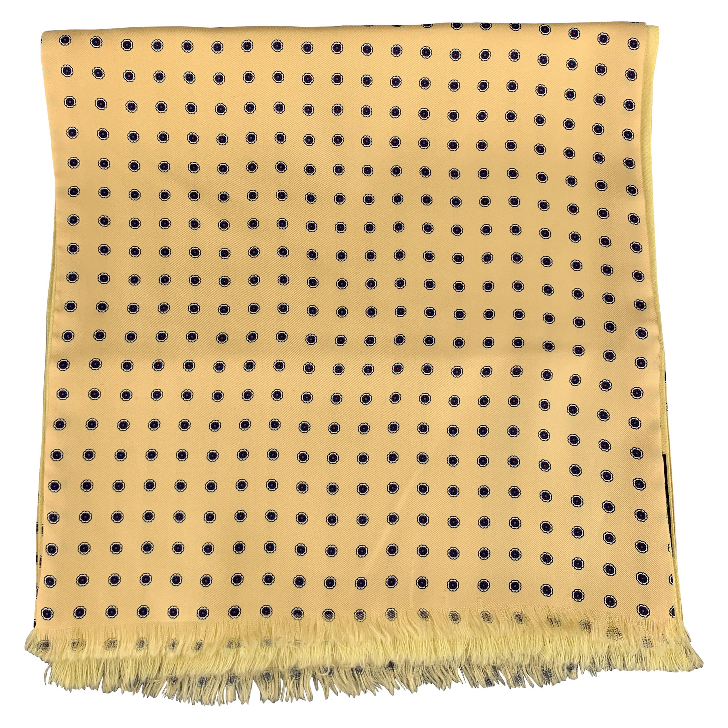 SAKS FIFTH AVENUE Dots Yellow & Navy Silk Wool Scarf