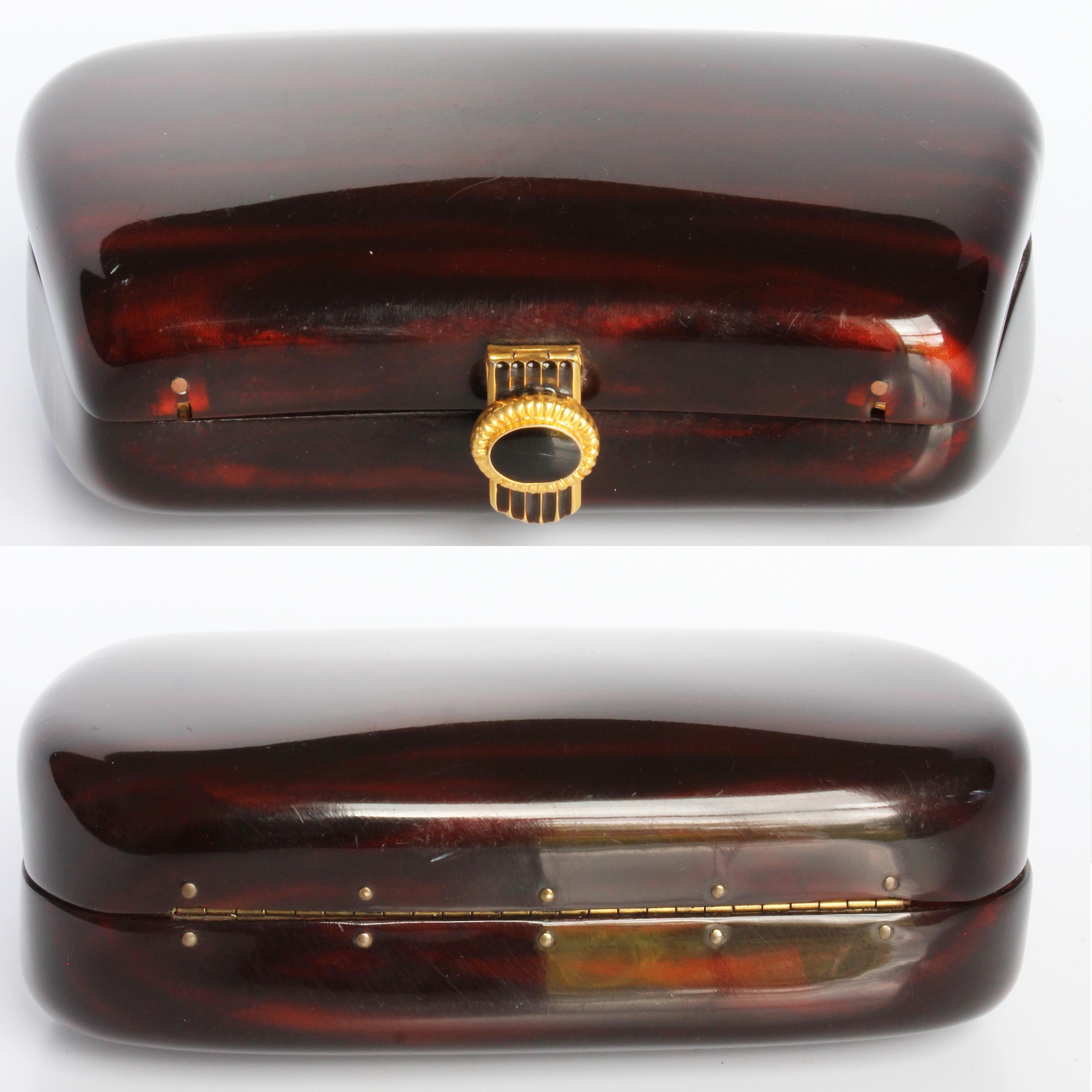Saks Fifth Avenue Evening Bag Minaudière Polished Wood Resin Italy Rare Vintage For Sale 5