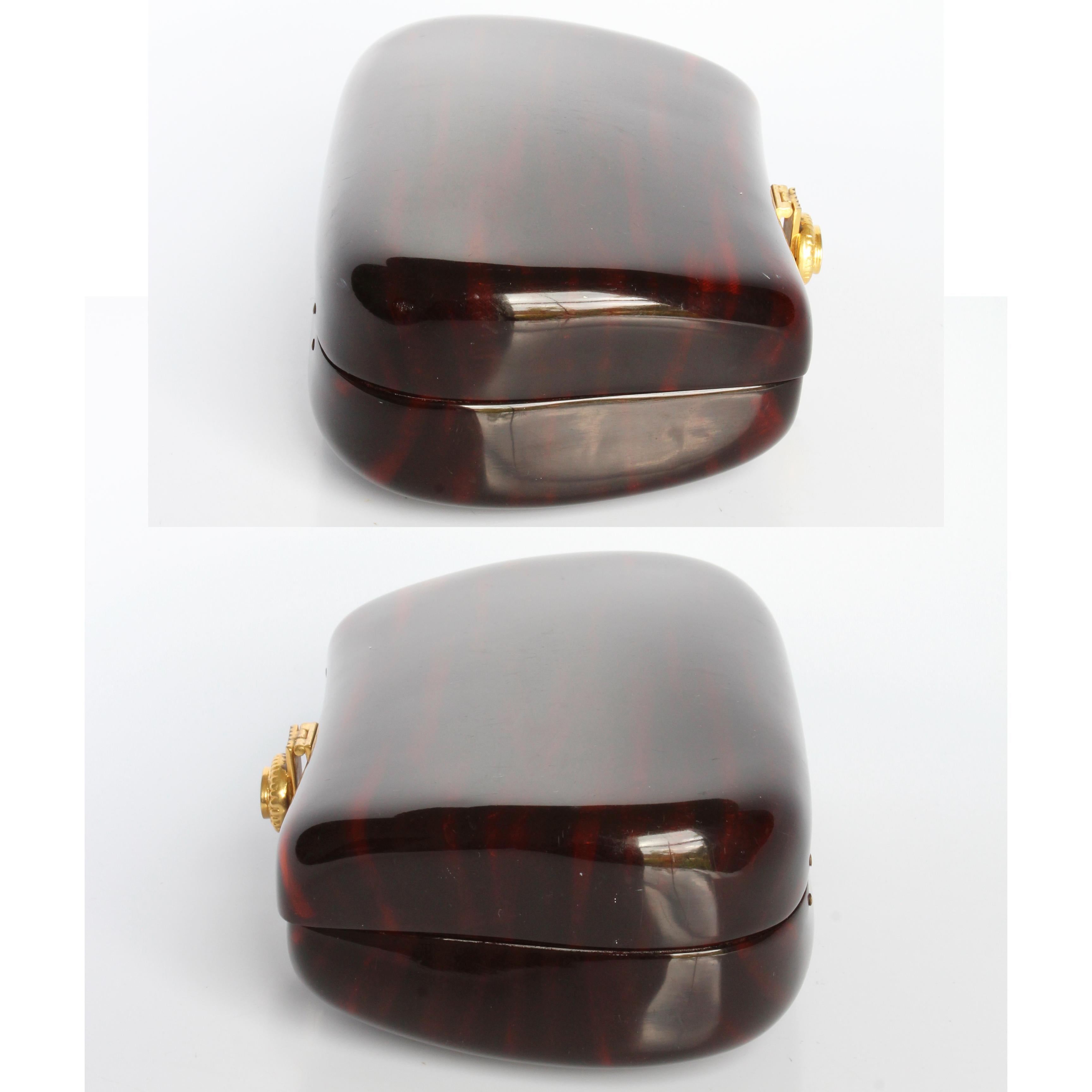 Saks Fifth Avenue Evening Bag Minaudière Polished Wood Resin Italy Rare Vintage For Sale 6