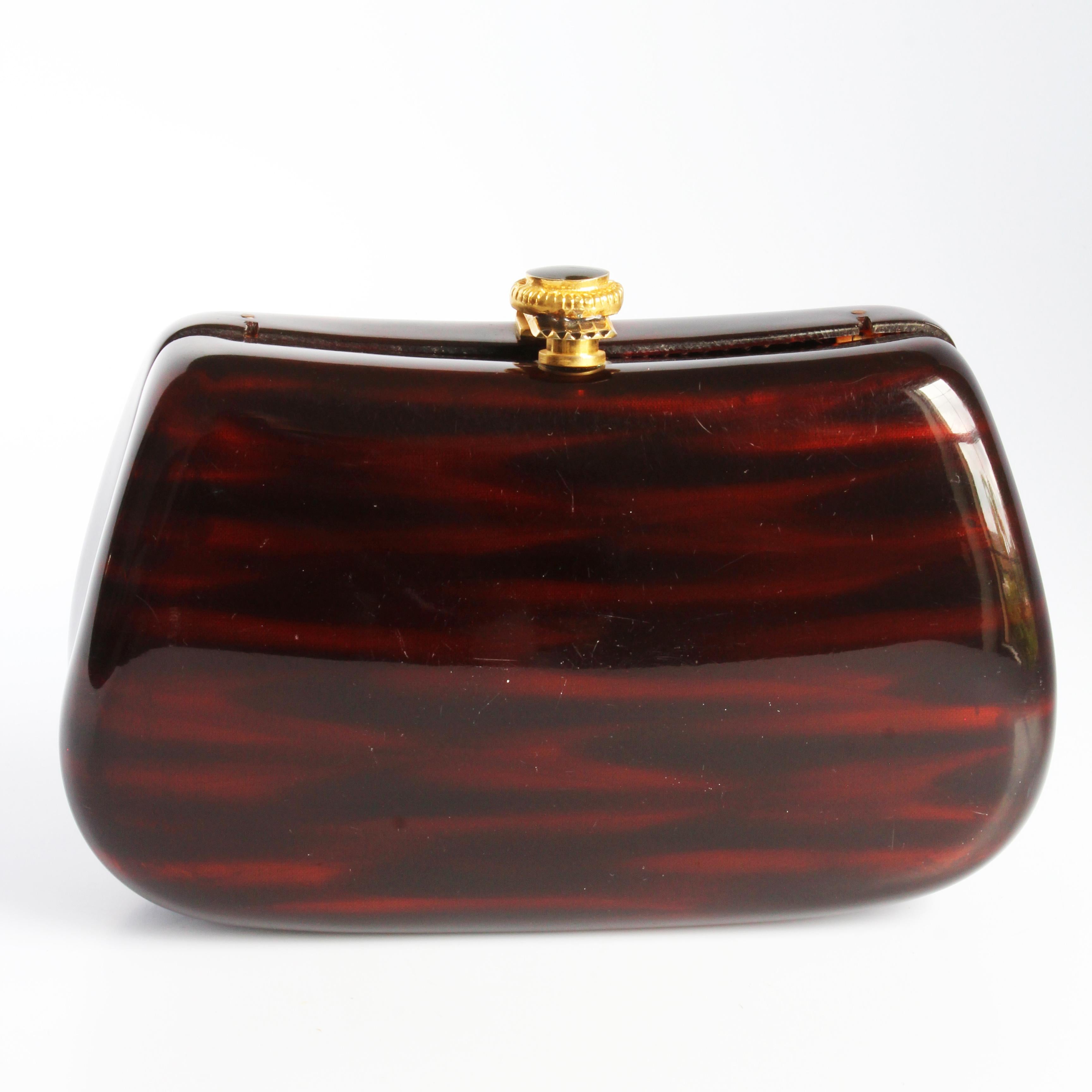 Saks Fifth Avenue Evening Bag Minaudière Polished Wood Resin Italy Rare Vintage For Sale 7