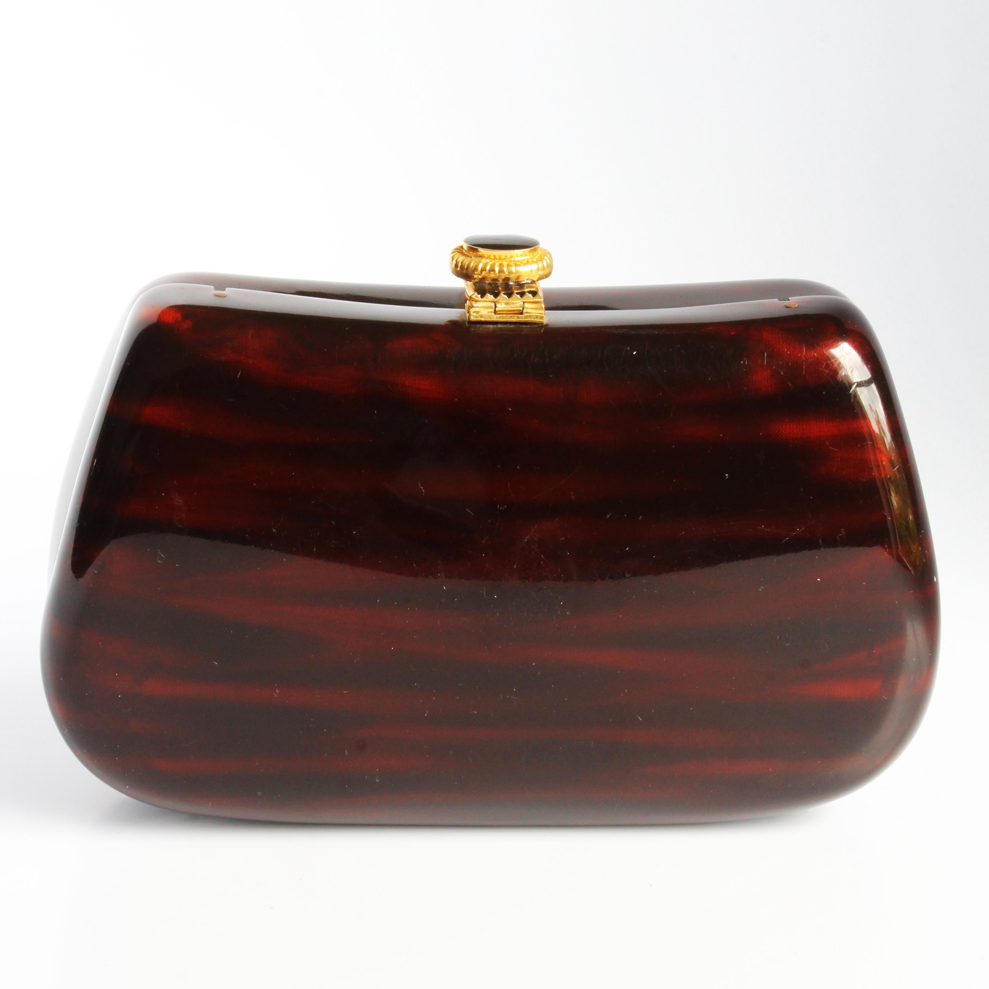 Saks Fifth Avenue Evening Bag Minaudière Polished Wood Resin Italy Rare Vintage For Sale 8