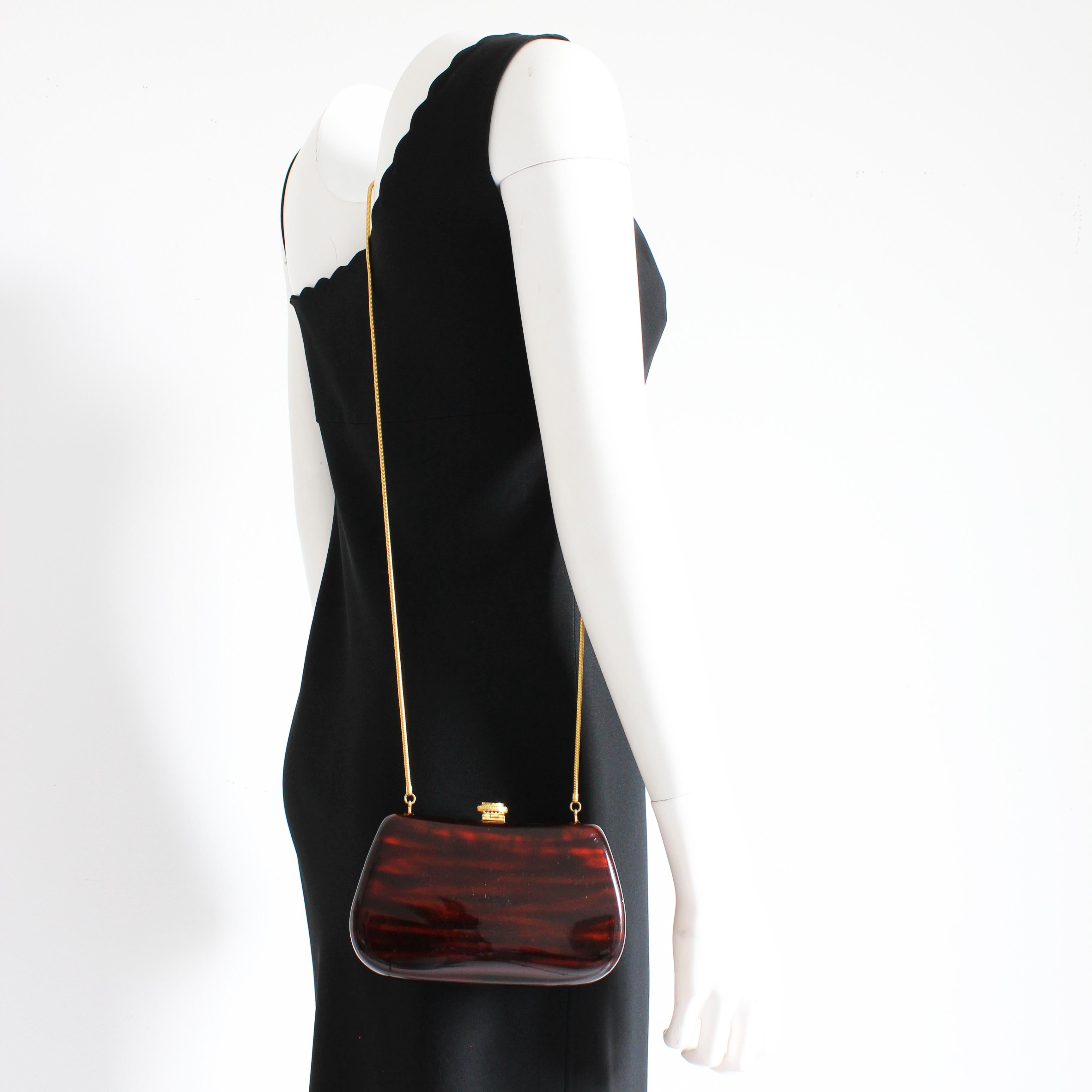 Women's Saks Fifth Avenue Evening Bag Minaudière Polished Wood Resin Italy Rare Vintage For Sale