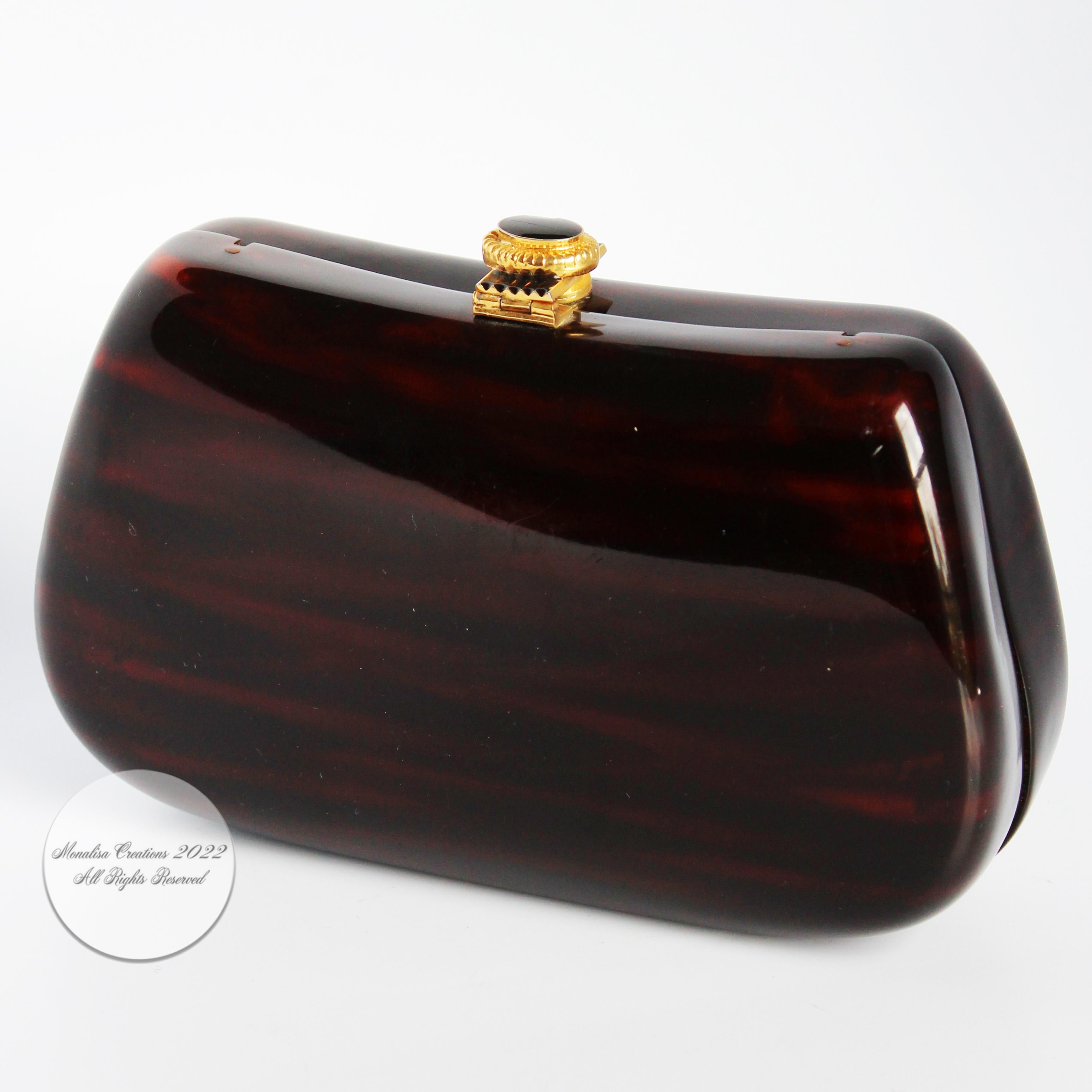 Saks Fifth Avenue Evening Bag Minaudière Polished Wood Resin Italy Rare Vintage For Sale 2