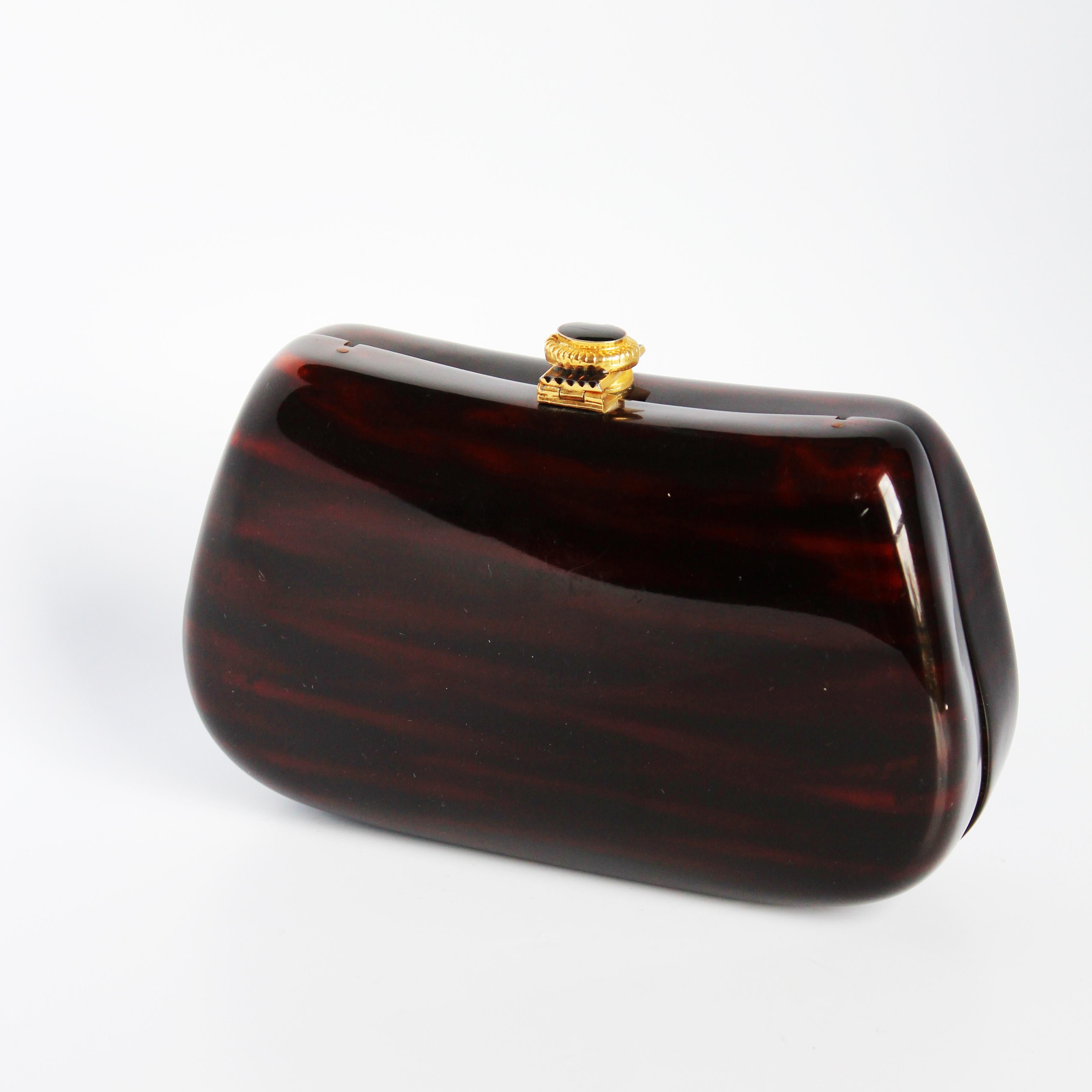 Saks Fifth Avenue Evening Bag Minaudière Polished Wood Resin Italy Rare Vintage For Sale 3