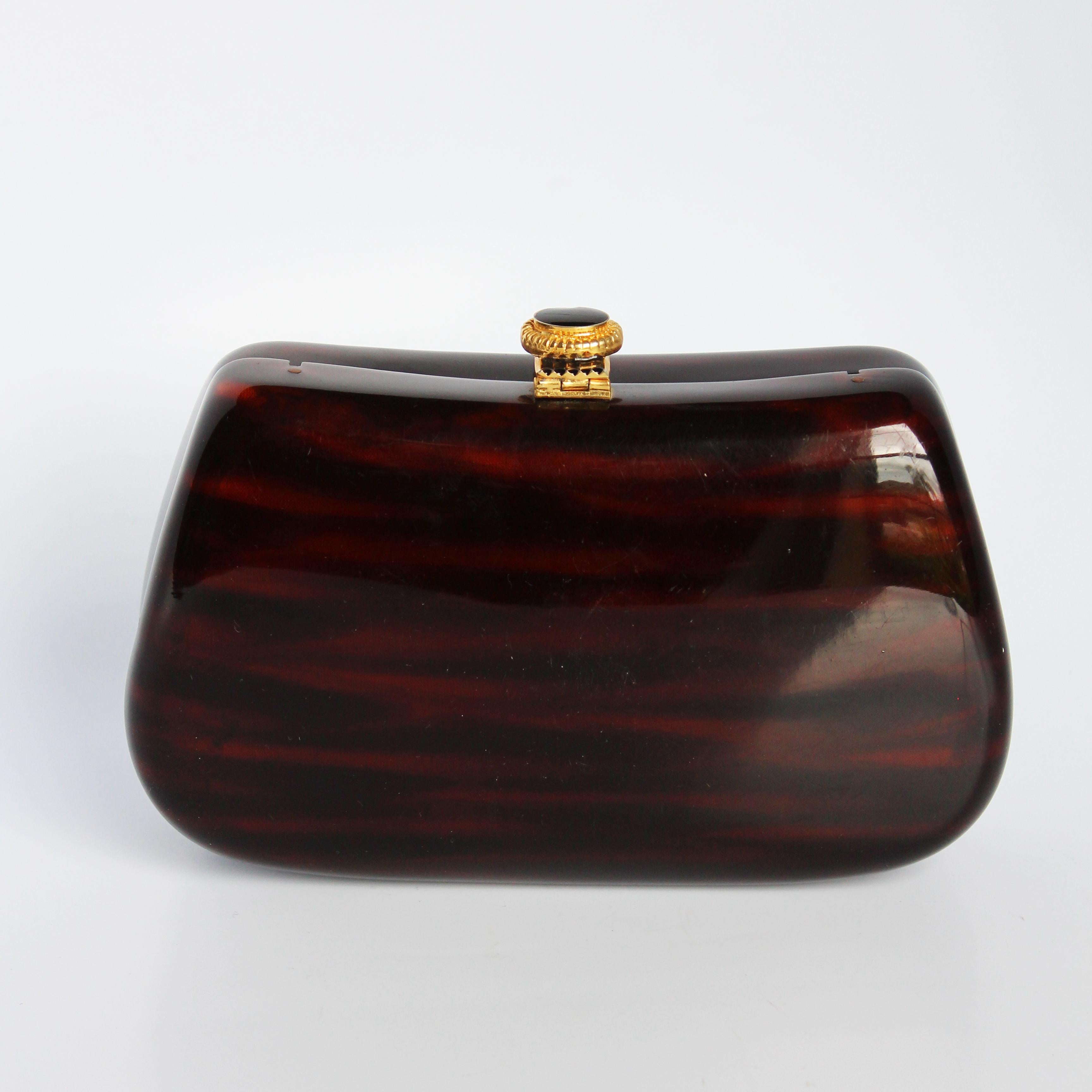 Saks Fifth Avenue Evening Bag Minaudière Polished Wood Resin Italy Rare Vintage For Sale 4