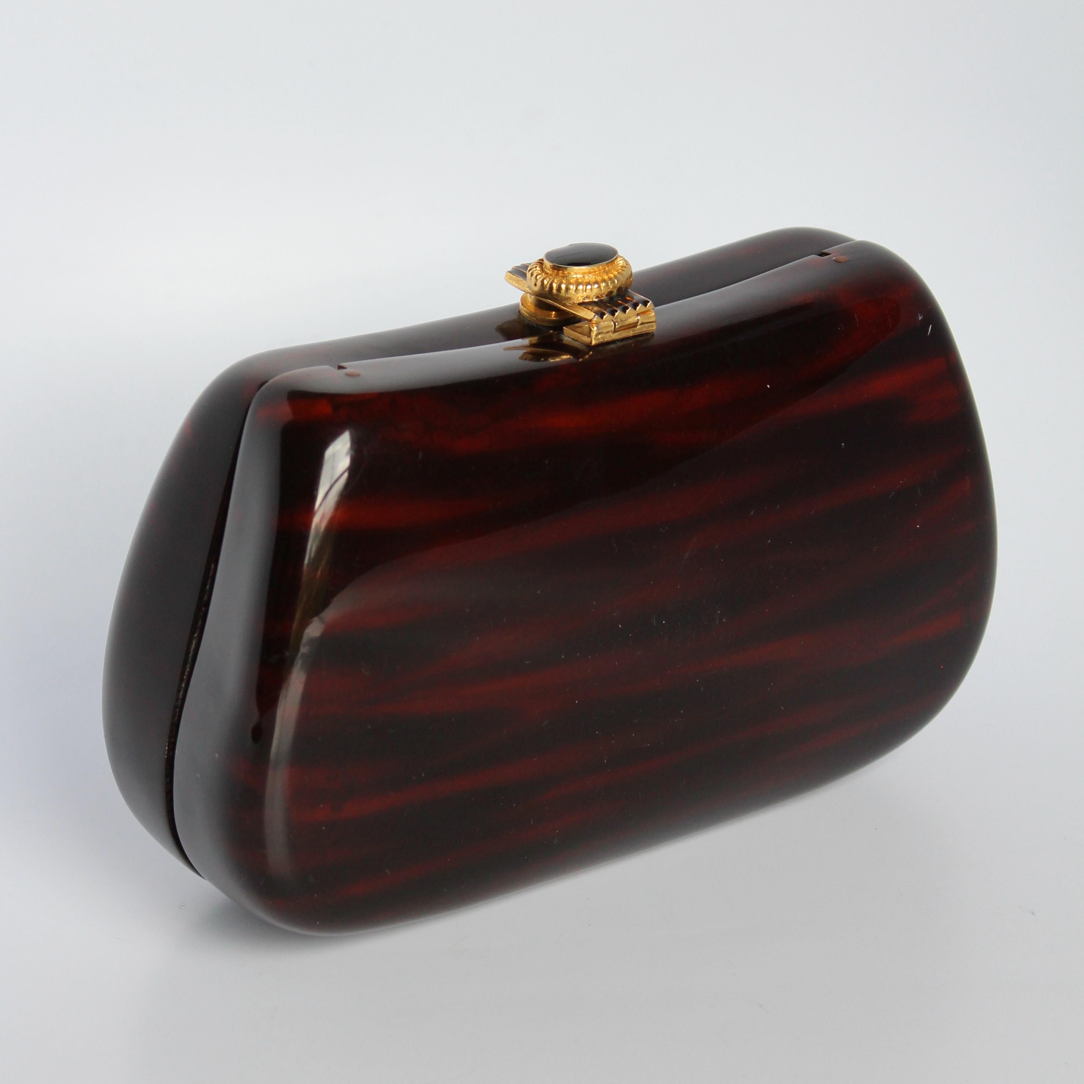 Saks Fifth Avenue Evening Bag Minaudière Polished Wood Resin Italy Rare Vintage For Sale 4