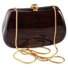Saks Fifth Avenue Evening Bag Minaudière Polished Wood Resin Italy Rare Vintage