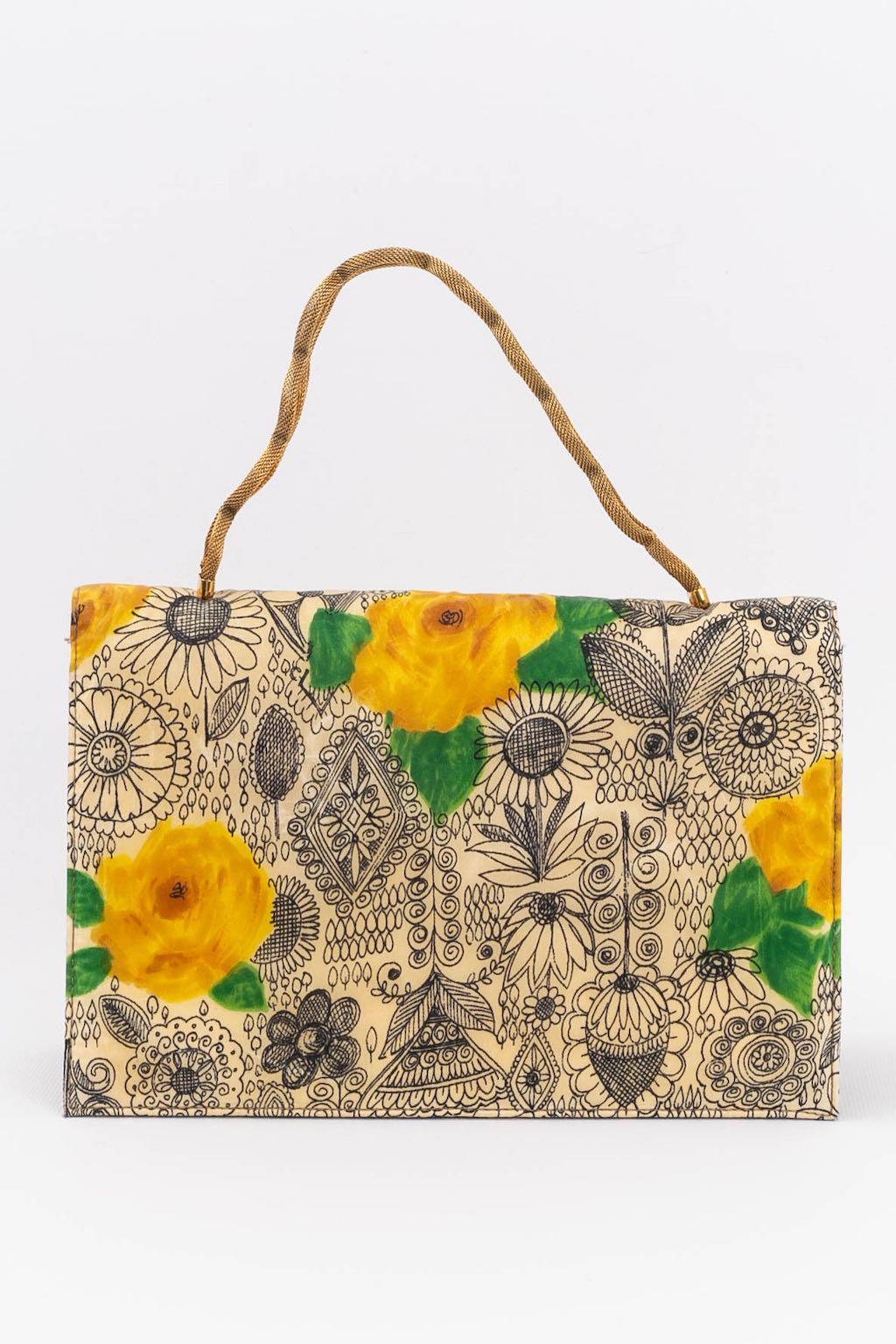 Beige Saks Fifth Avenue Floral Pattern Bag, 1960s For Sale