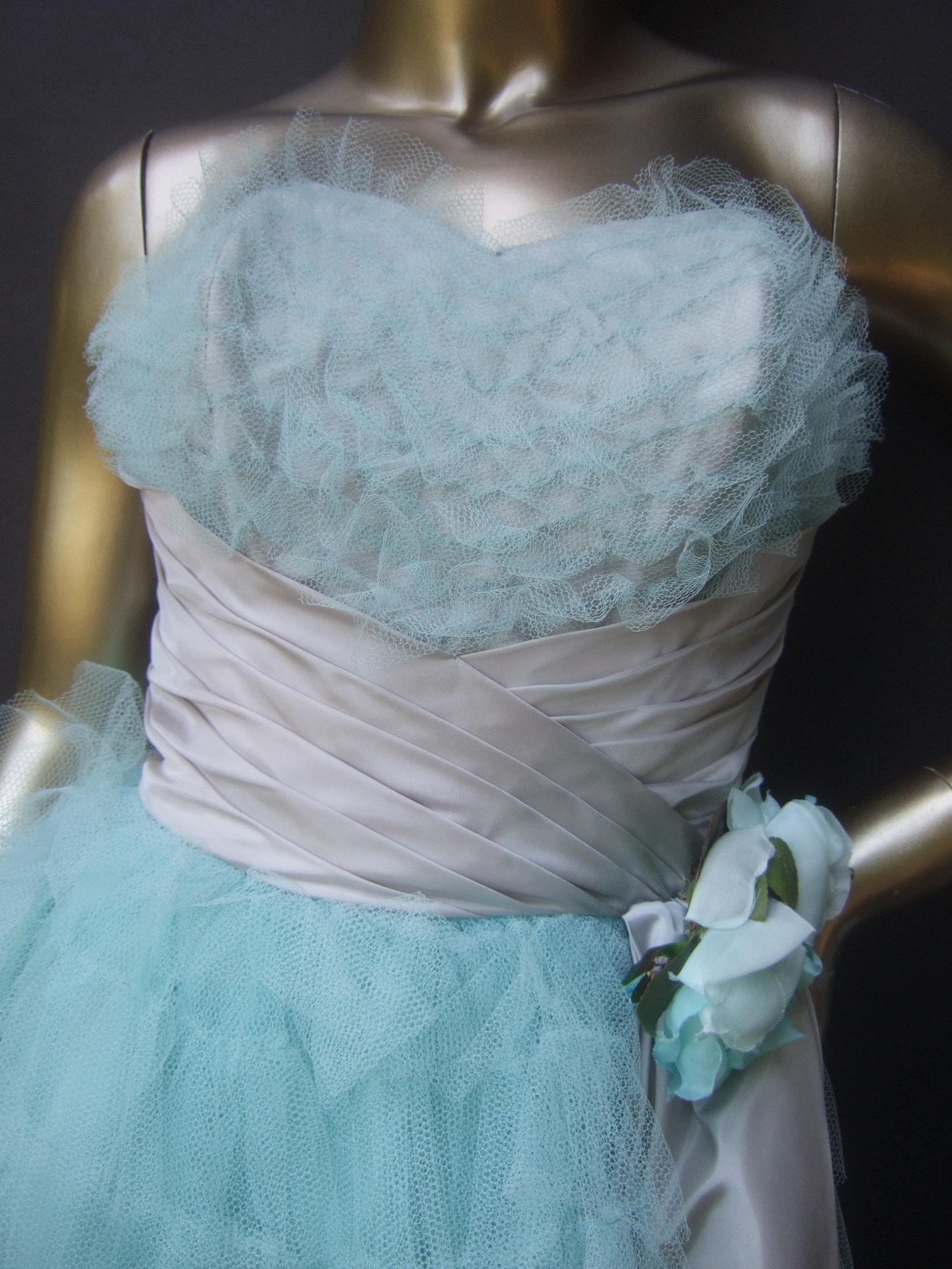 Saks Fifth Avenue Frothy Robin's Egg Pale Blue Tulle Dress c 1950s  4