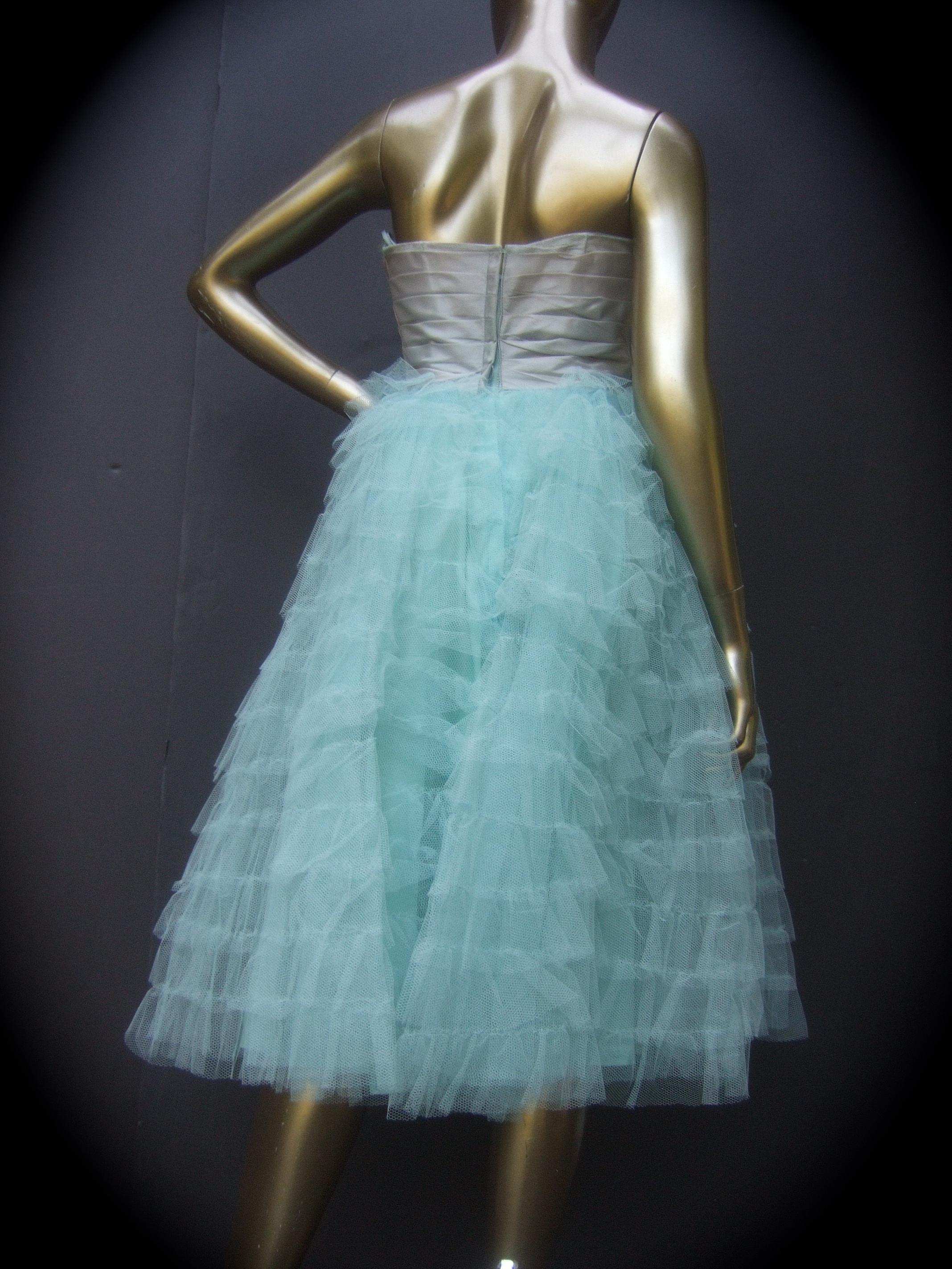 Saks Fifth Avenue Frothy Robin's Egg Pale Blue Tulle Dress c 1950s  5