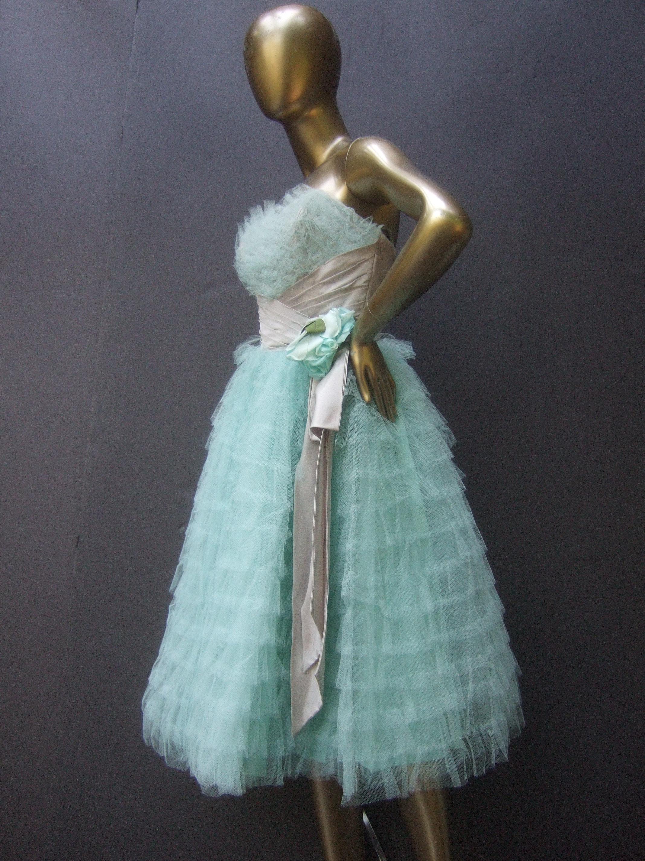Saks Fifth Avenue Frothy Robin's Egg Pale Blue Tulle Dress c 1950s  7