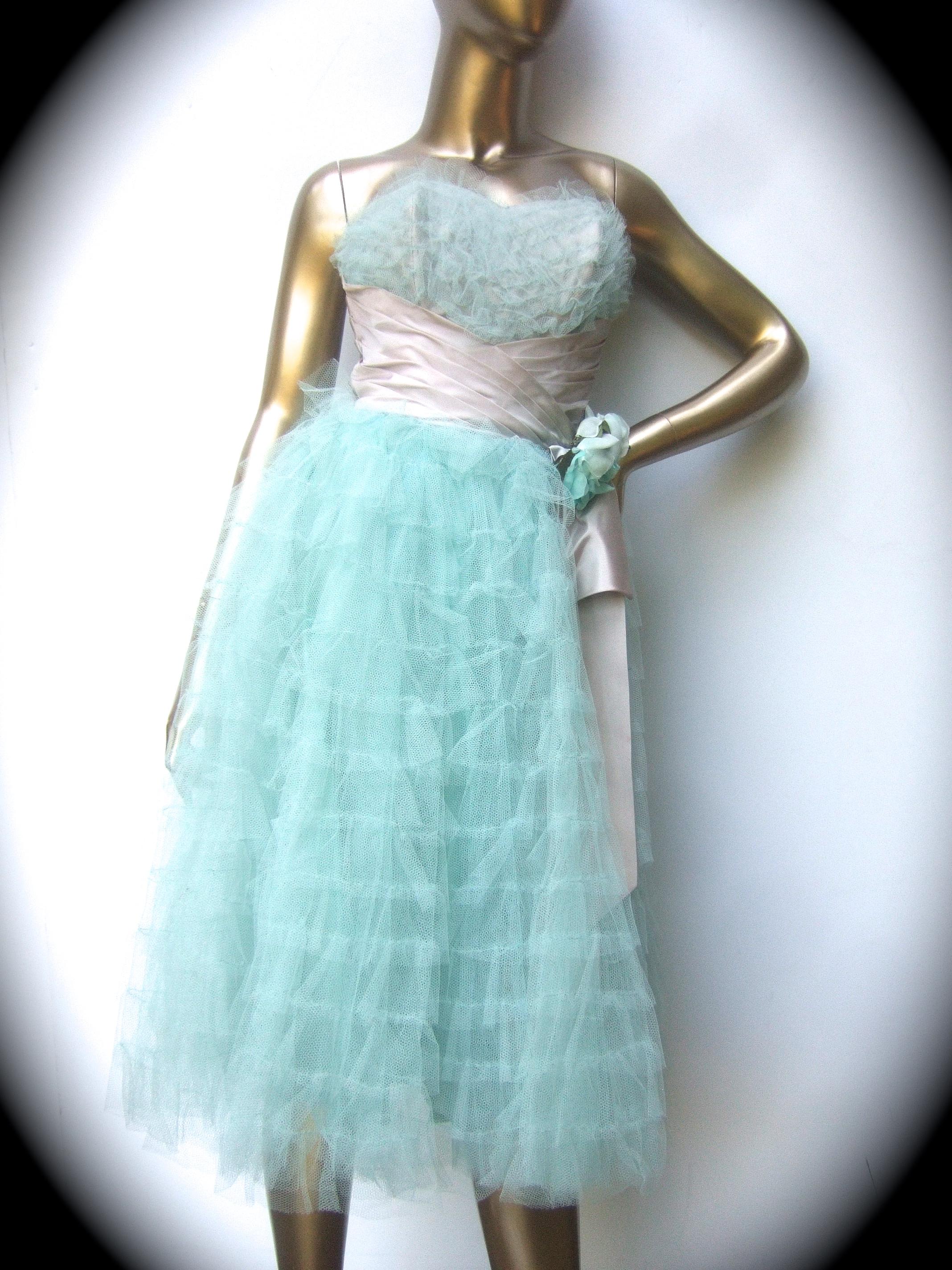 Saks Fifth Avenue Frothy Robin's Egg Pale Blue Tulle Dress c 1950s  8