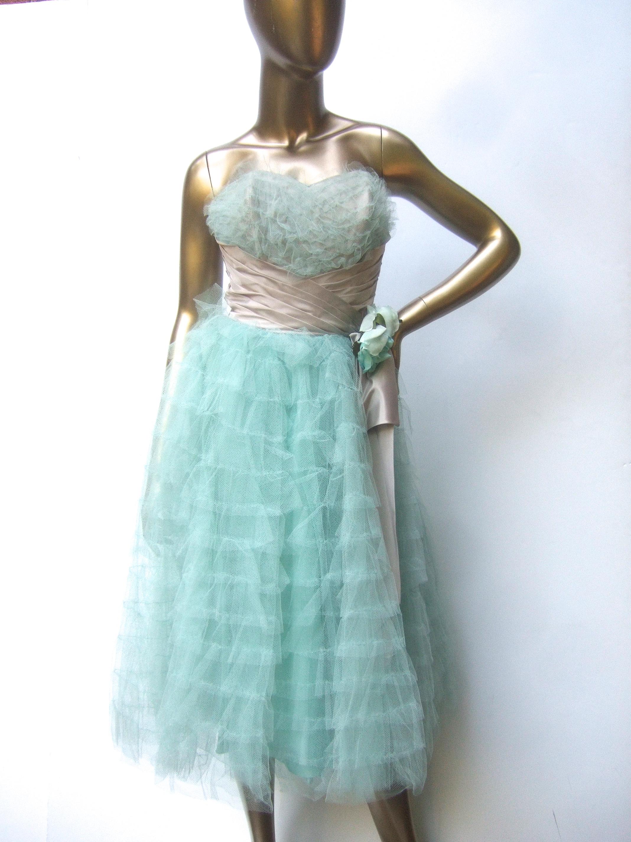 Saks Fifth Avenue Frothy Robin's Egg Pale Blue Tulle Dress c 1950s  In Good Condition In University City, MO